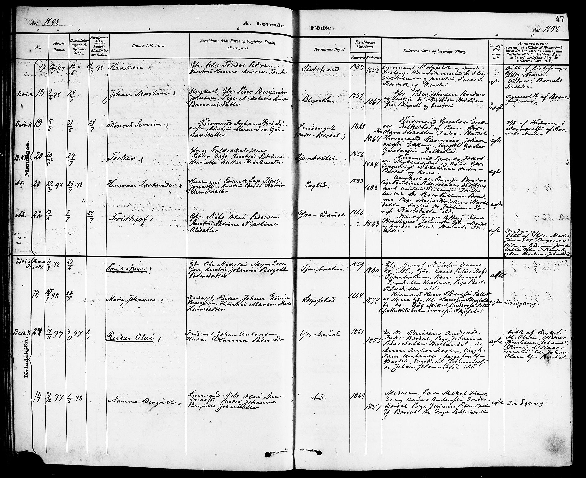 Ministerialprotokoller, klokkerbøker og fødselsregistre - Nordland, AV/SAT-A-1459/838/L0559: Parish register (copy) no. 838C06, 1893-1910, p. 47