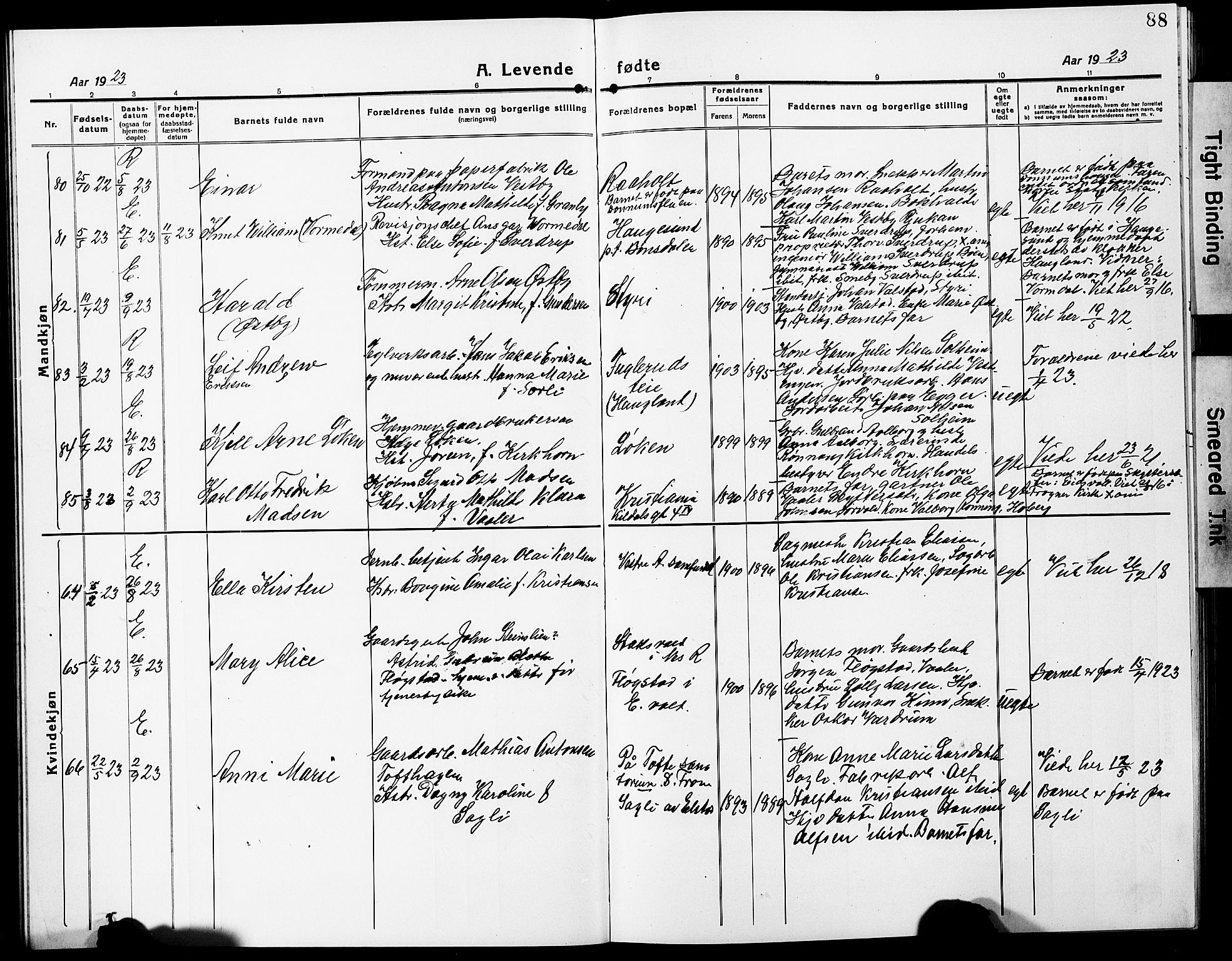 Eidsvoll prestekontor Kirkebøker, AV/SAO-A-10888/G/Ga/L0010: Parish register (copy) no. I 10, 1919-1929, p. 88