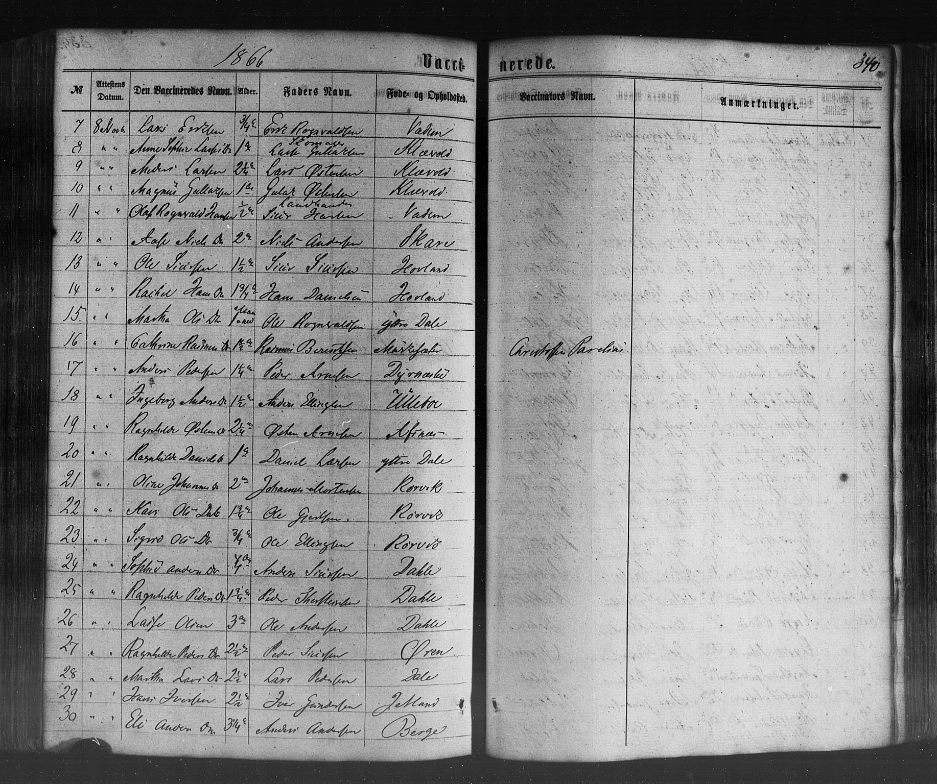 Lavik sokneprestembete, AV/SAB-A-80901: Parish register (official) no. A 4, 1864-1881, p. 340