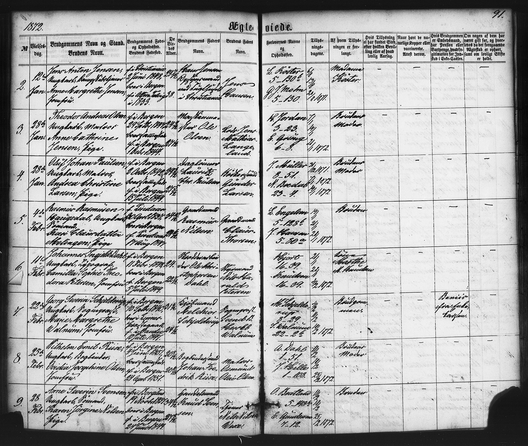Nykirken Sokneprestembete, SAB/A-77101/H/Haa/L0032: Parish register (official) no. D 2, 1861-1883, p. 91