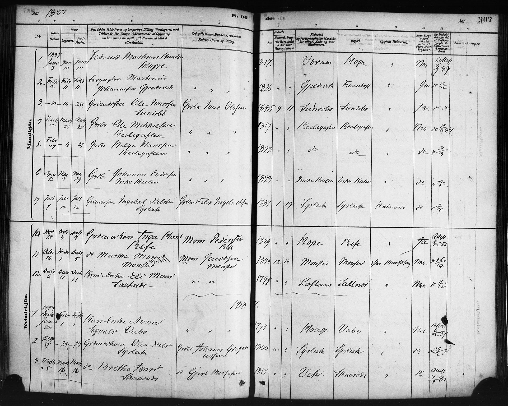 Lindås Sokneprestembete, AV/SAB-A-76701/H/Haa/Haaa/L0019: Parish register (official) no. A 19, 1878-1912, p. 307