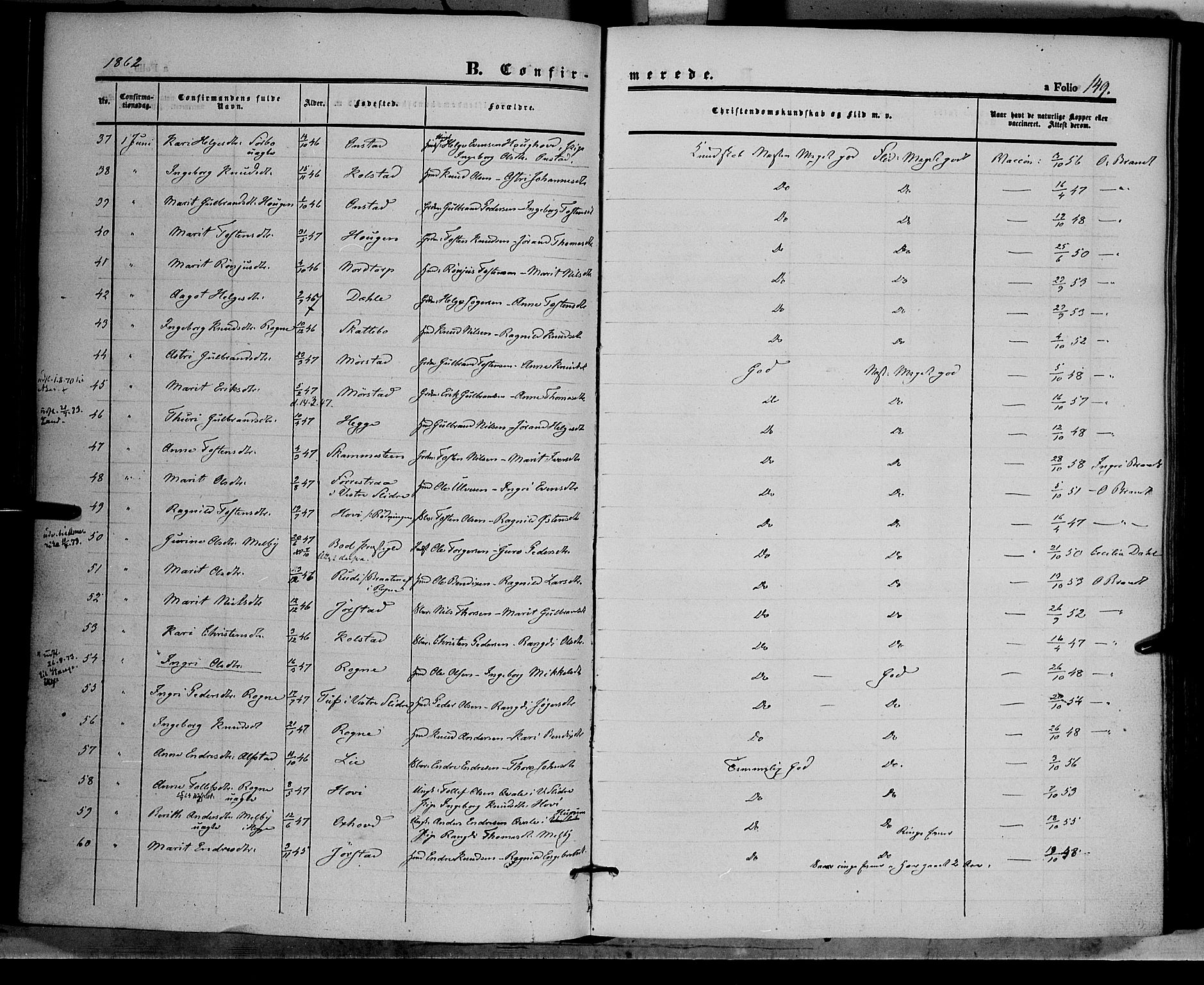 Øystre Slidre prestekontor, SAH/PREST-138/H/Ha/Haa/L0001: Parish register (official) no. 1, 1849-1874, p. 149