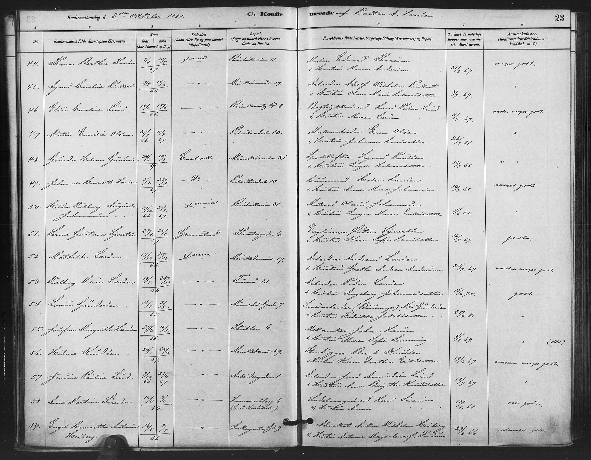 Trefoldighet prestekontor Kirkebøker, AV/SAO-A-10882/F/Fb/L0003: Parish register (official) no. II 3, 1881-1895, p. 23