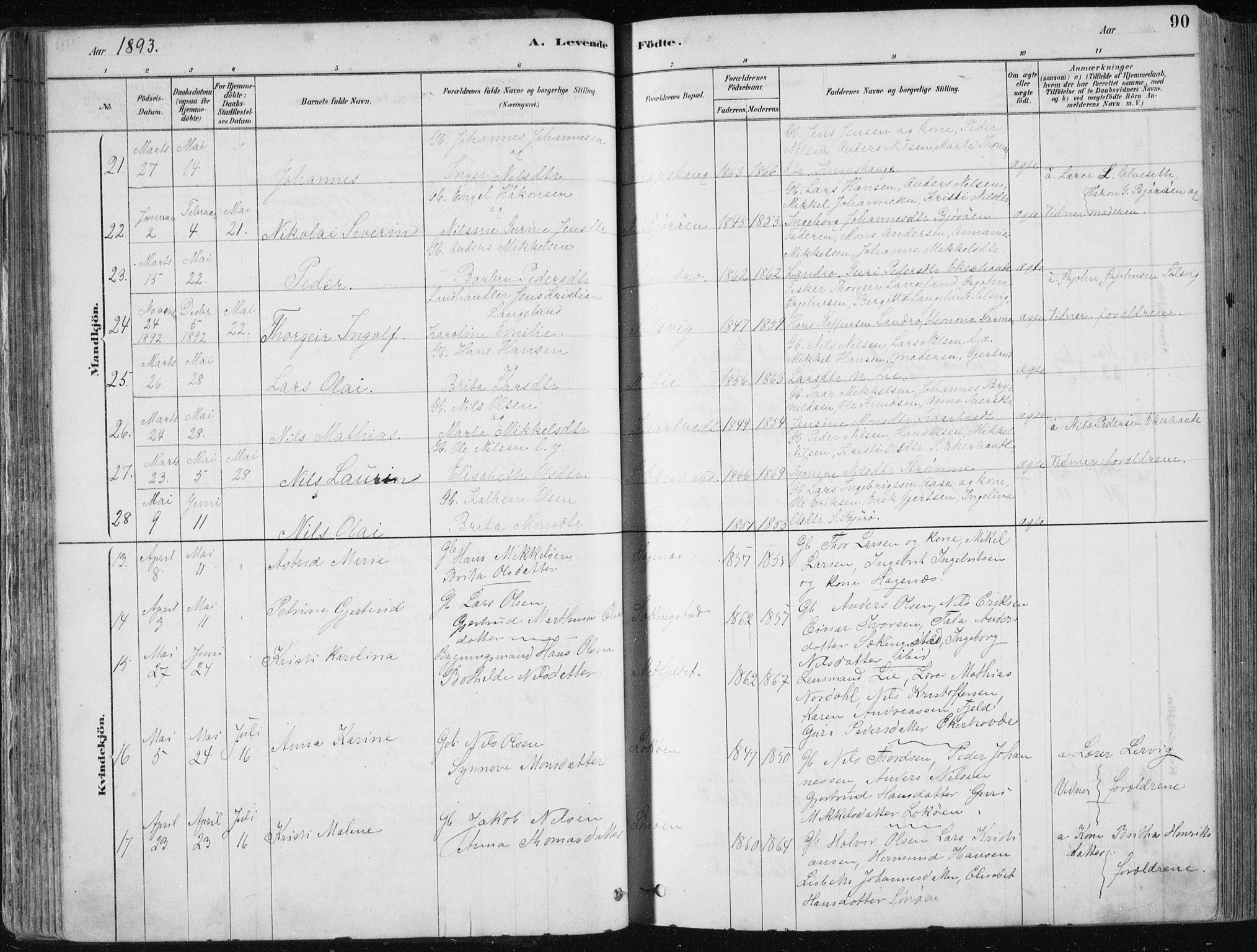 Fjell sokneprestembete, AV/SAB-A-75301/H/Haa: Parish register (official) no. A  8, 1878-1898, p. 90