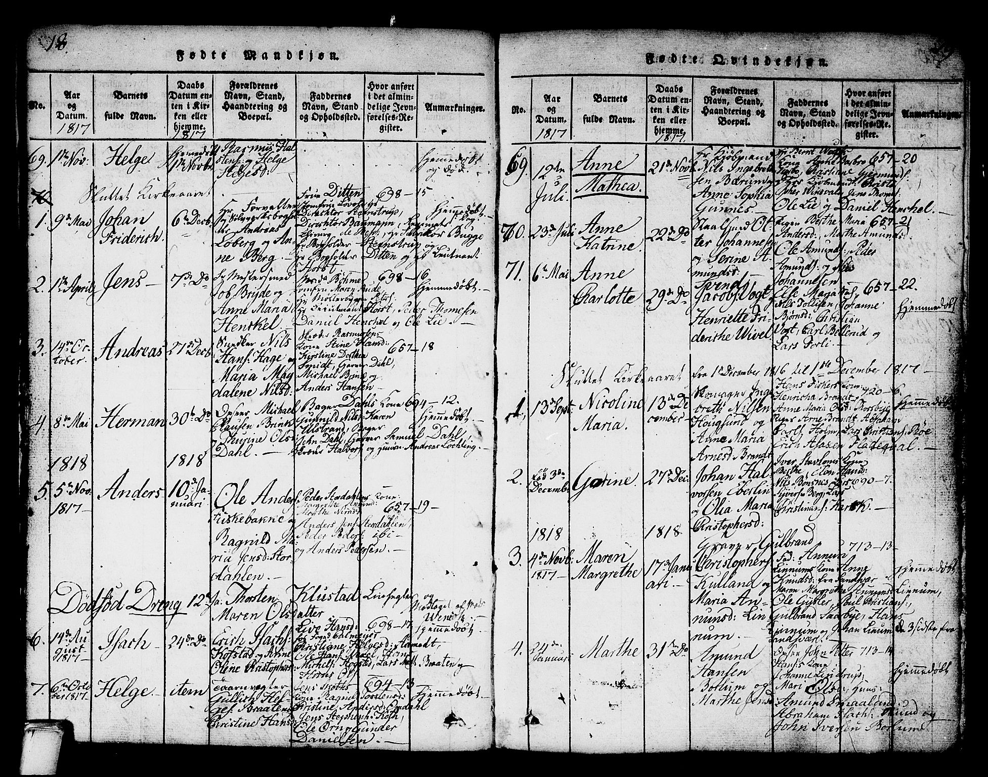 Kongsberg kirkebøker, SAKO/A-22/G/Ga/L0001: Parish register (copy) no. 1, 1816-1839, p. 18-19