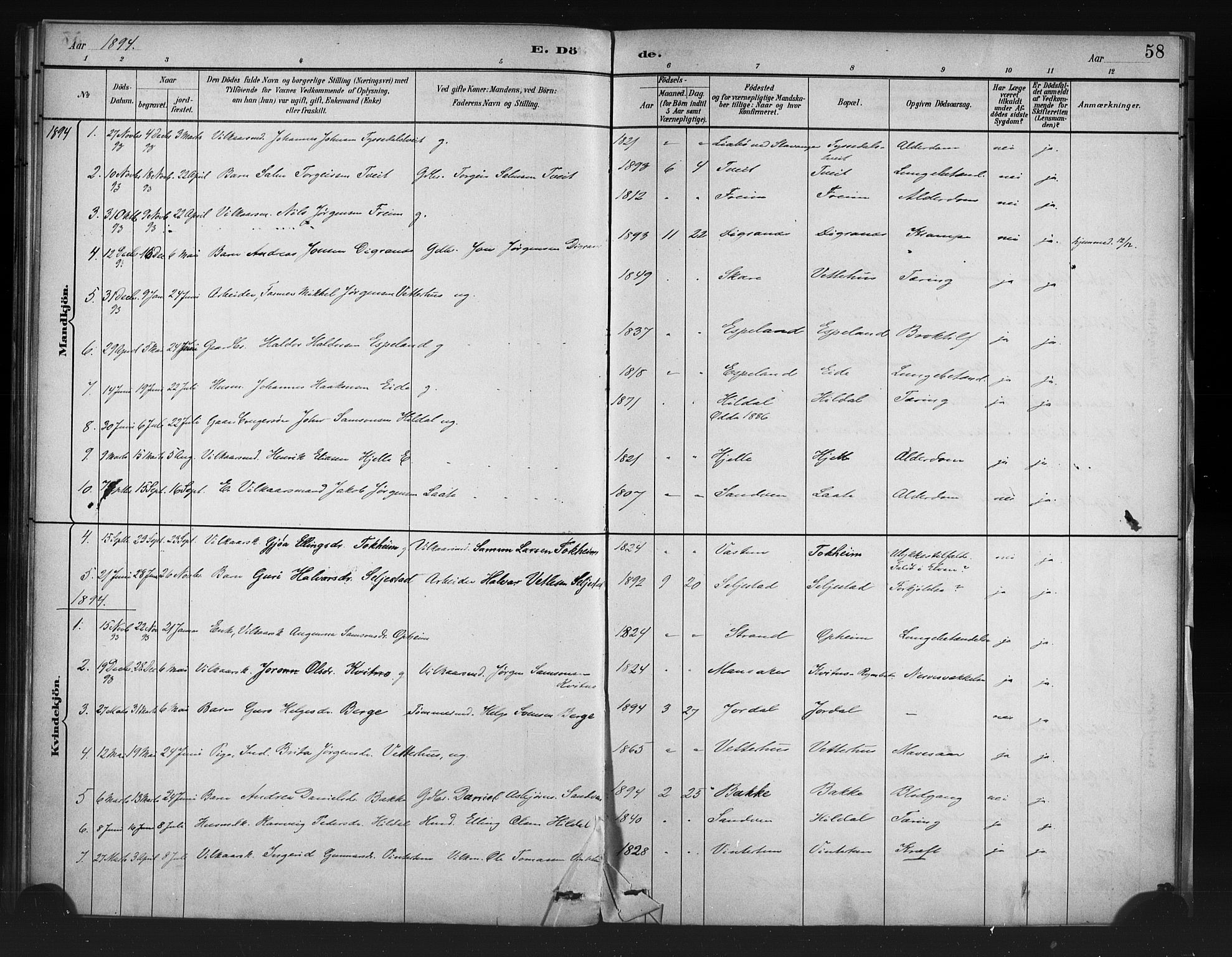 Odda Sokneprestembete, AV/SAB-A-77201/H/Haa: Parish register (official) no. A 1, 1883-1919, p. 58