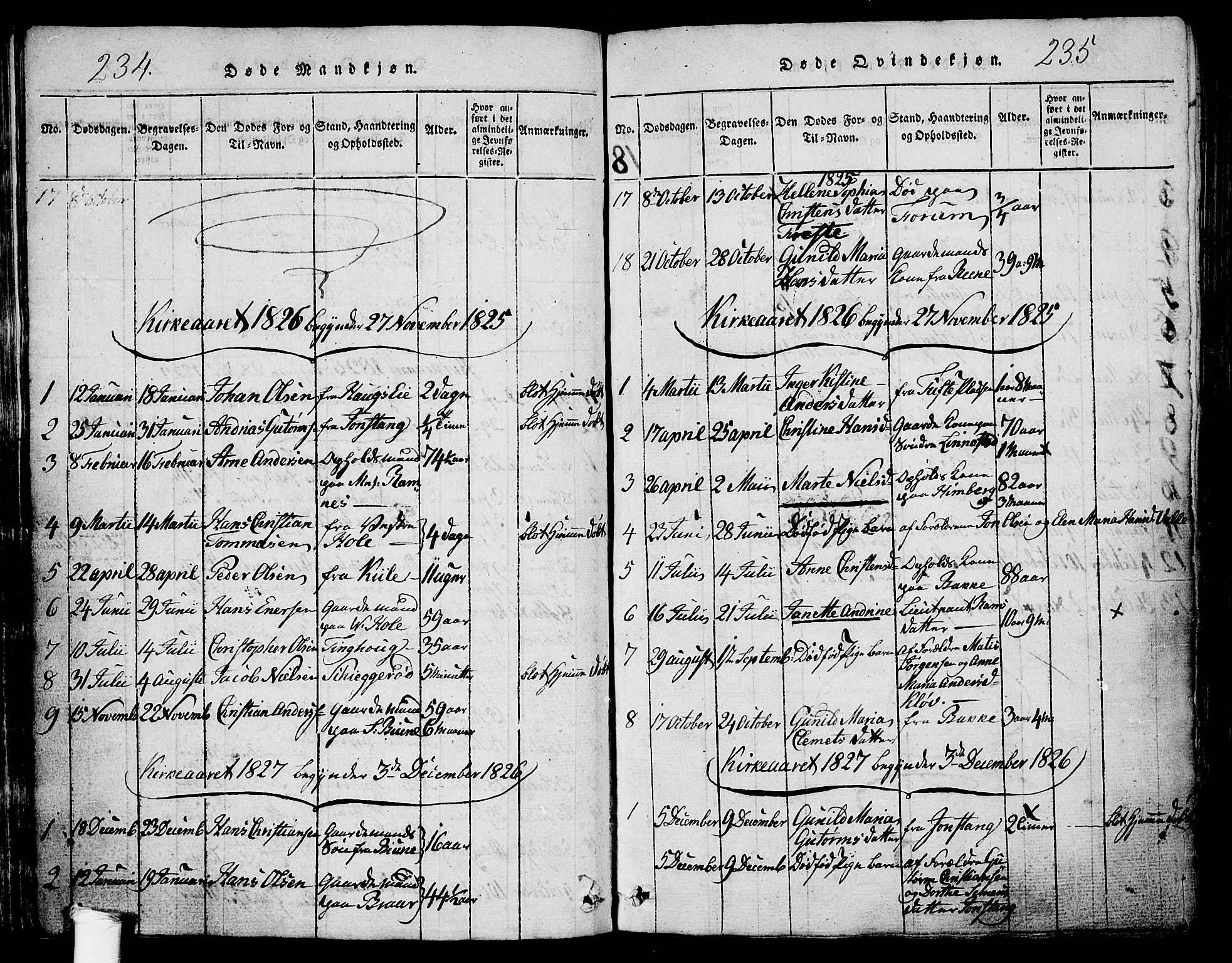 Ramnes kirkebøker, AV/SAKO-A-314/G/Ga/L0001: Parish register (copy) no. I 1, 1813-1847, p. 234-235