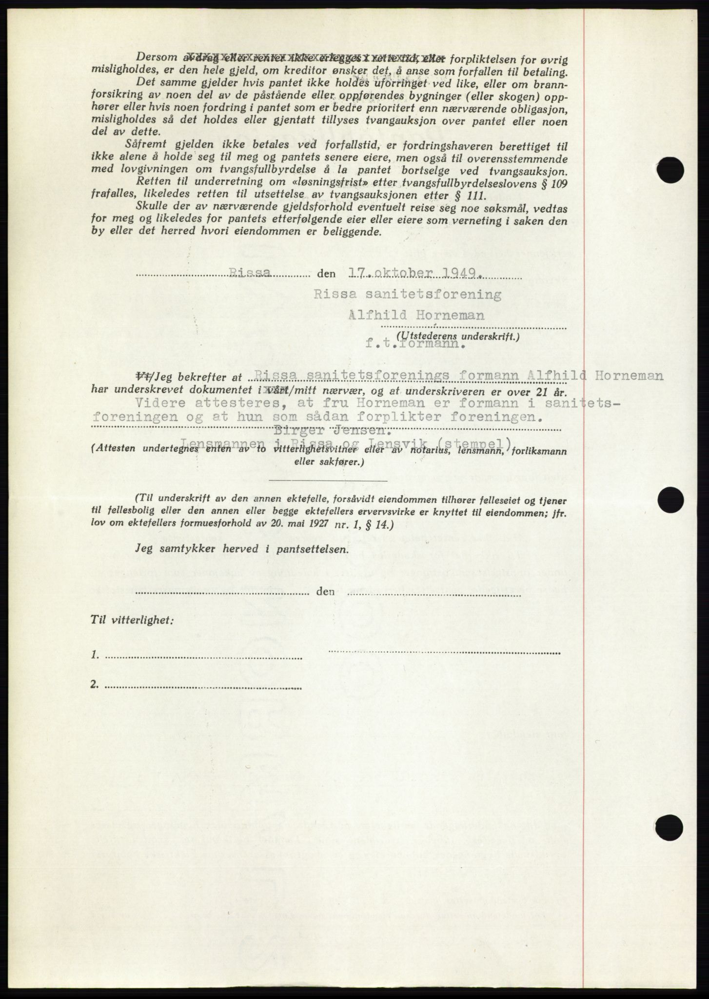 Fosen sorenskriveri, AV/SAT-A-1107/1/2/2C: Mortgage book no. B, 1948-1950, Diary no: : 1698/1949
