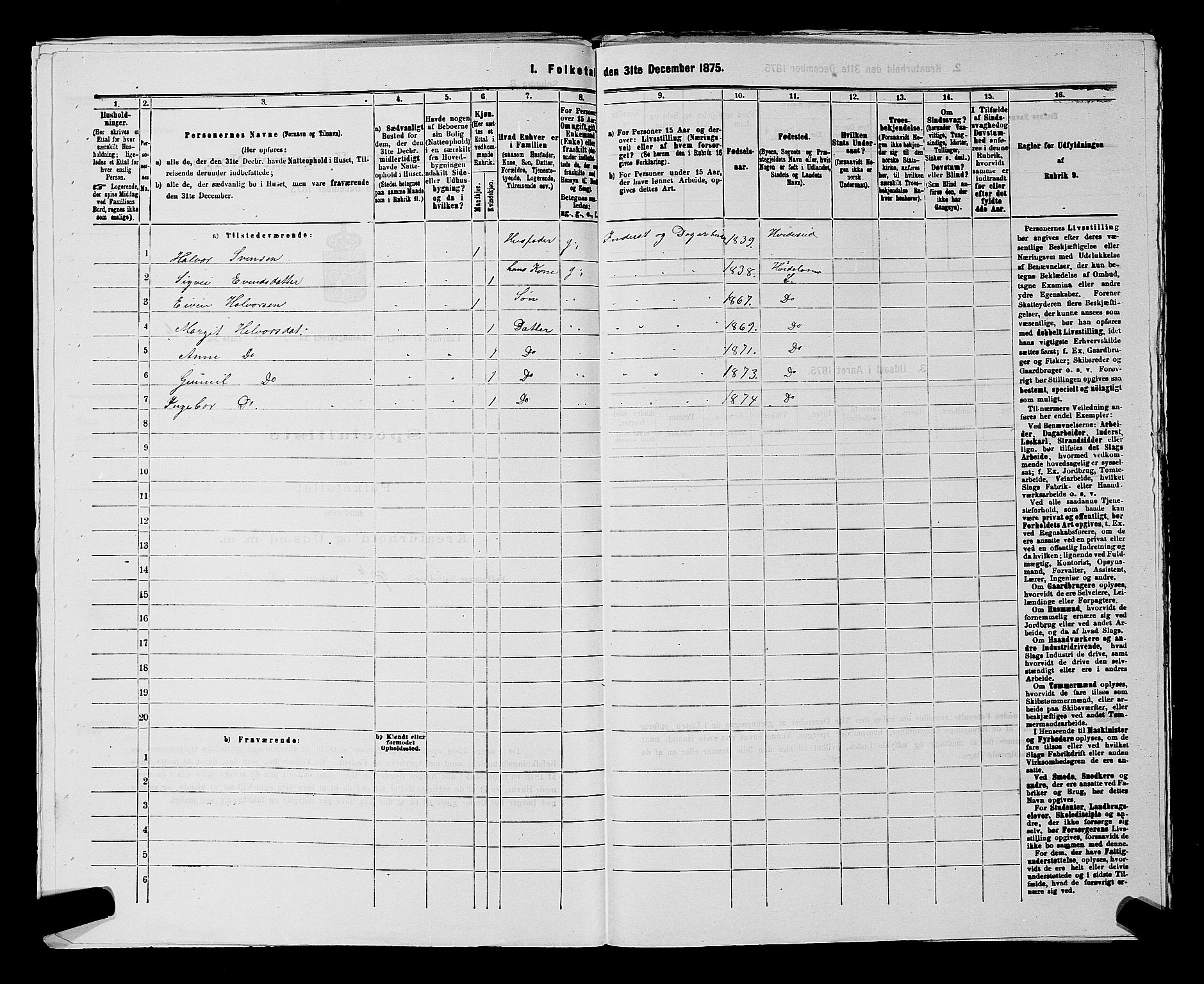 SAKO, 1875 census for 0833P Lårdal, 1875, p. 375