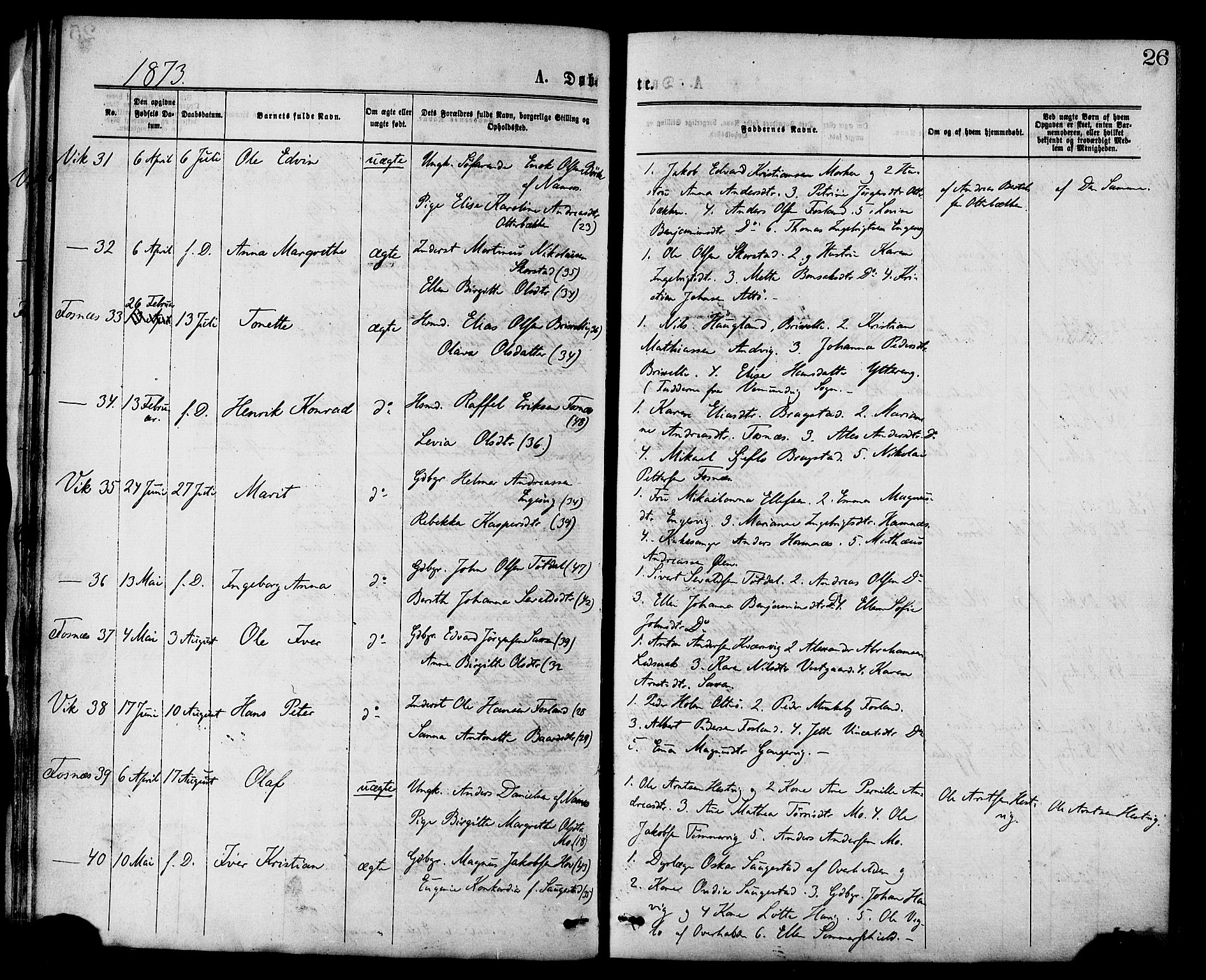 Ministerialprotokoller, klokkerbøker og fødselsregistre - Nord-Trøndelag, AV/SAT-A-1458/773/L0616: Parish register (official) no. 773A07, 1870-1887, p. 26