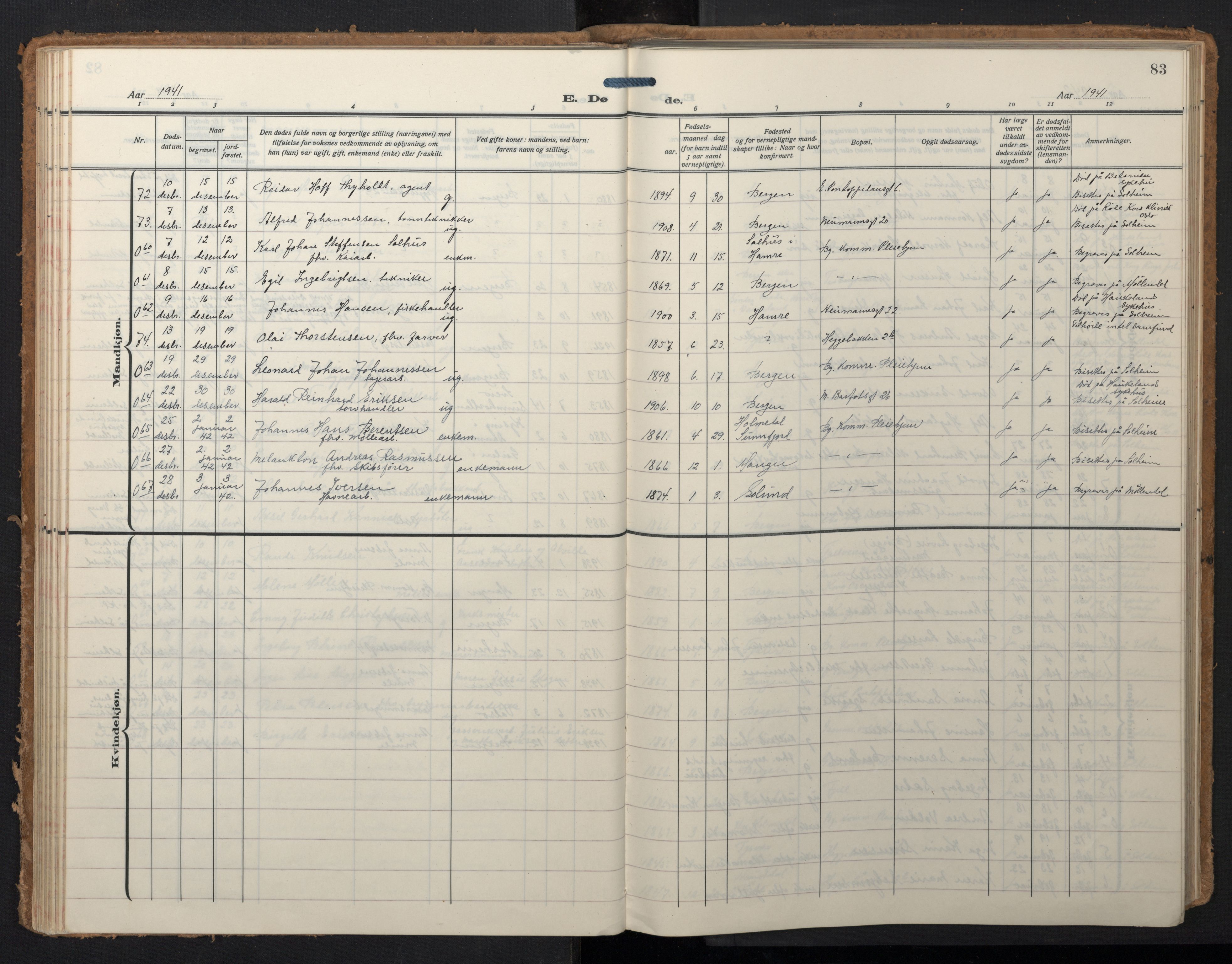 Domkirken sokneprestembete, SAB/A-74801/H/Hab/L0043: Parish register (copy) no. E 7, 1929-1965, p. 82b-83a