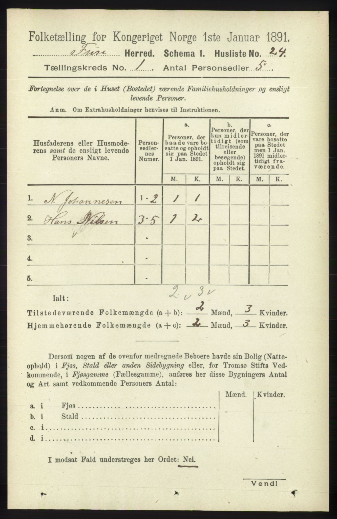 RA, 1891 census for 1241 Fusa, 1891, p. 65