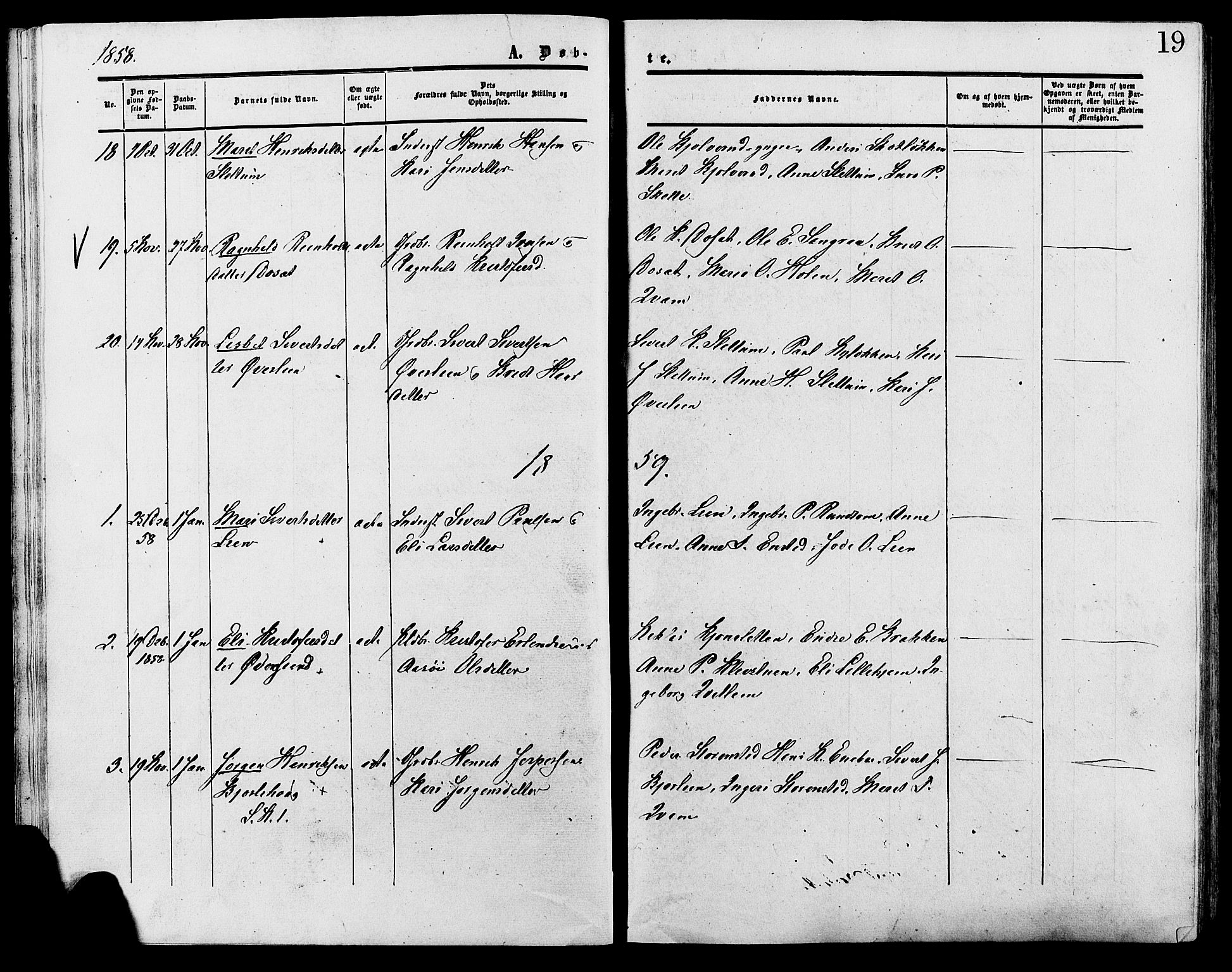 Lesja prestekontor, SAH/PREST-068/H/Ha/Haa/L0009: Parish register (official) no. 9, 1854-1889, p. 19