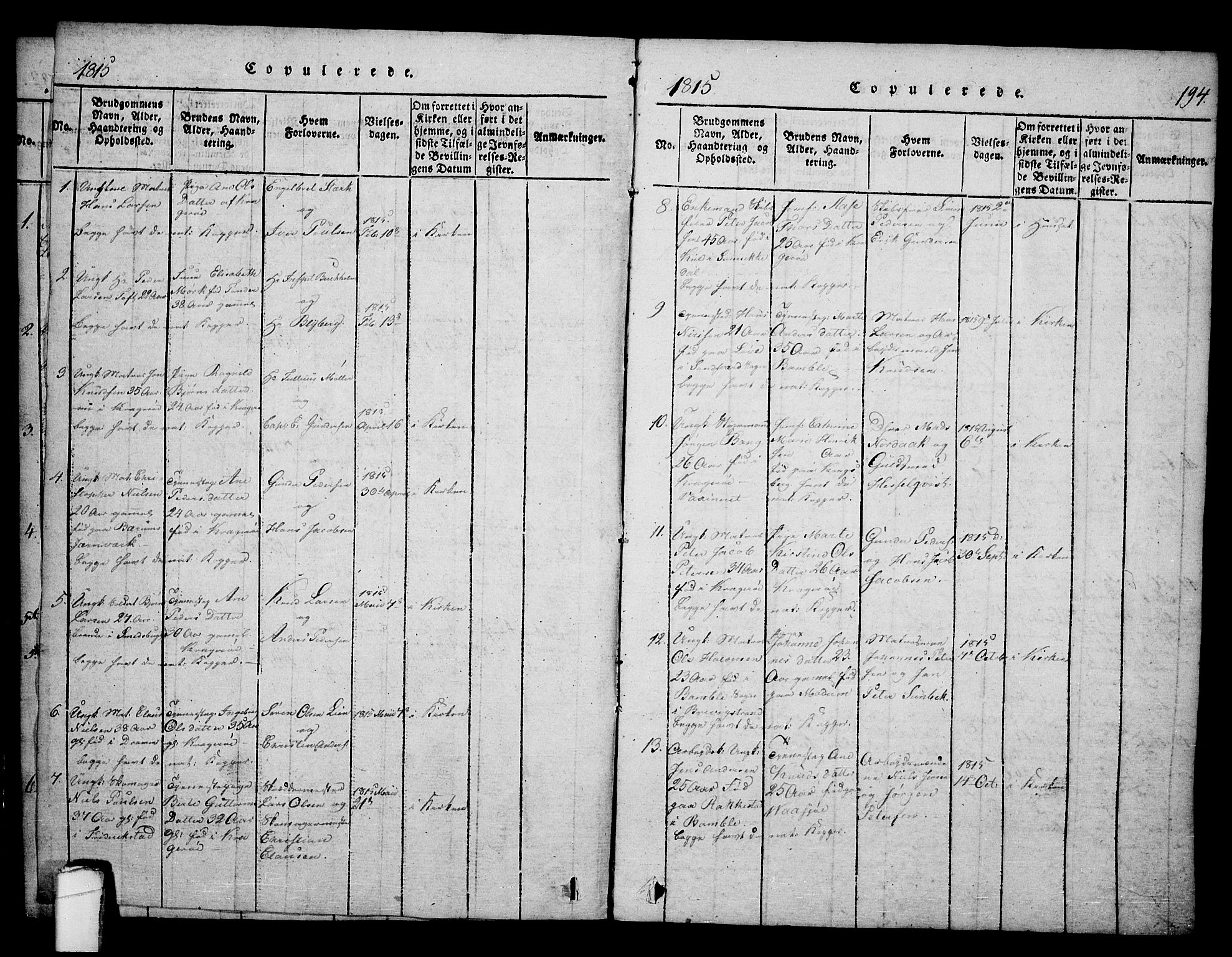 Kragerø kirkebøker, SAKO/A-278/F/Fa/L0004: Parish register (official) no. 4, 1814-1831, p. 194
