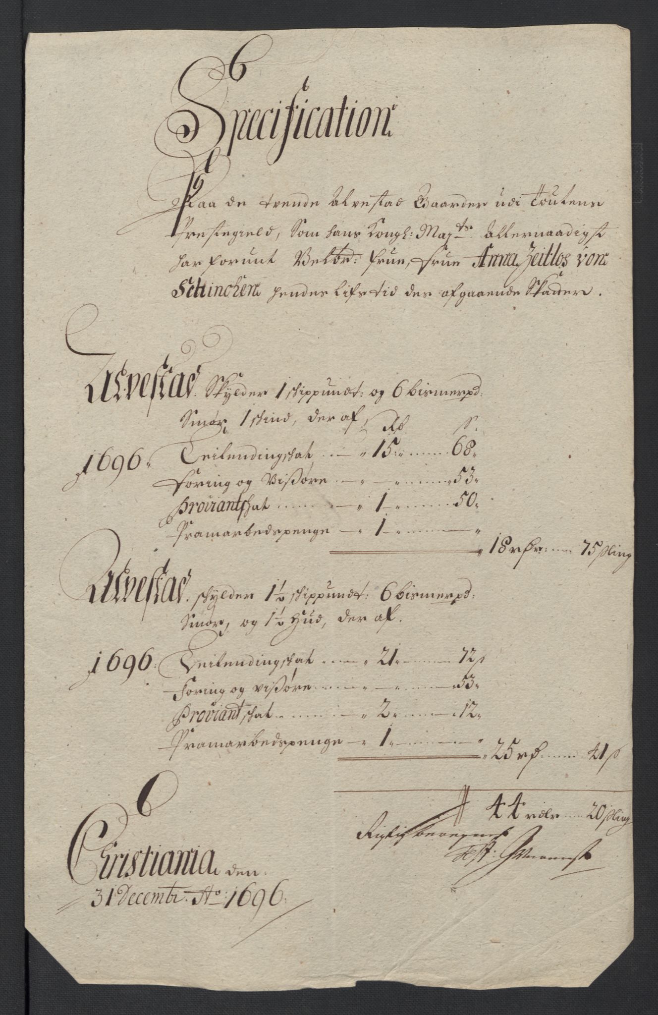 Rentekammeret inntil 1814, Reviderte regnskaper, Fogderegnskap, RA/EA-4092/R18/L1294: Fogderegnskap Hadeland, Toten og Valdres, 1696, p. 162
