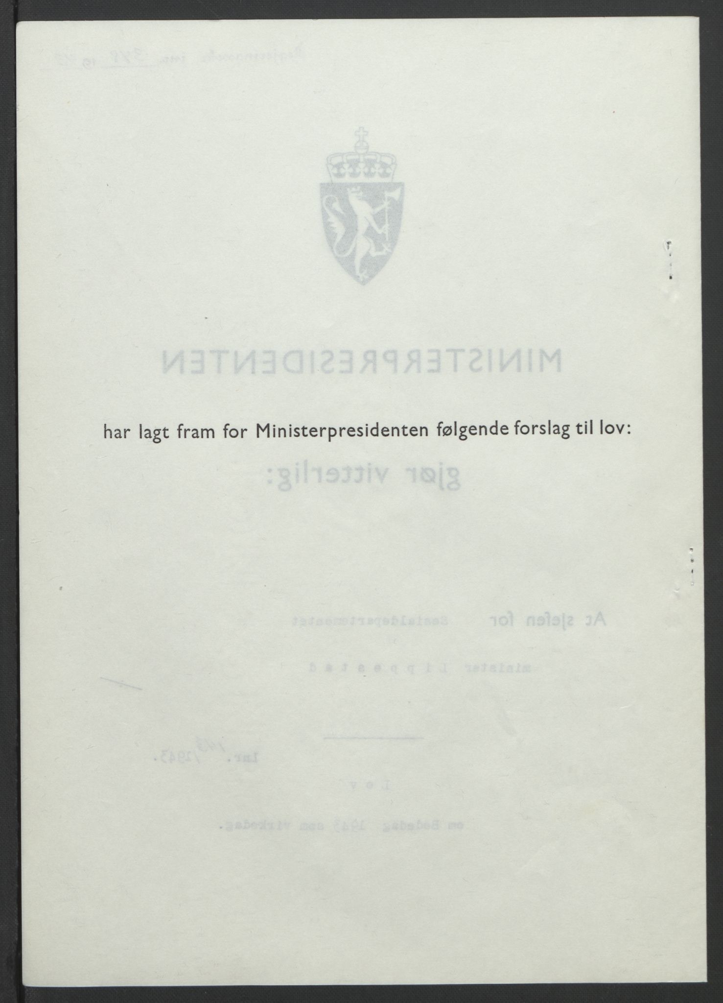 NS-administrasjonen 1940-1945 (Statsrådsekretariatet, de kommisariske statsråder mm), RA/S-4279/D/Db/L0099: Lover, 1943, p. 666