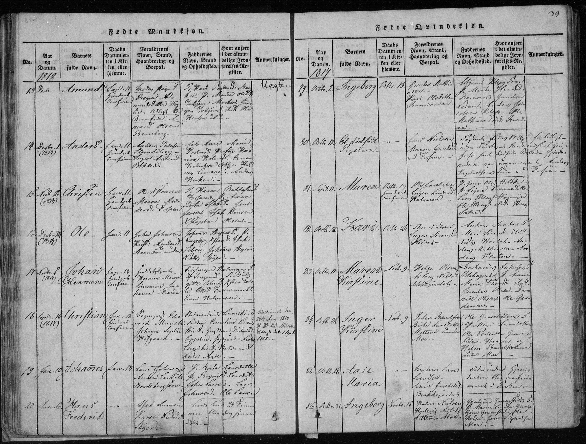 Gjerpen kirkebøker, SAKO/A-265/F/Fa/L0004: Parish register (official) no. I 4, 1814-1823, p. 39