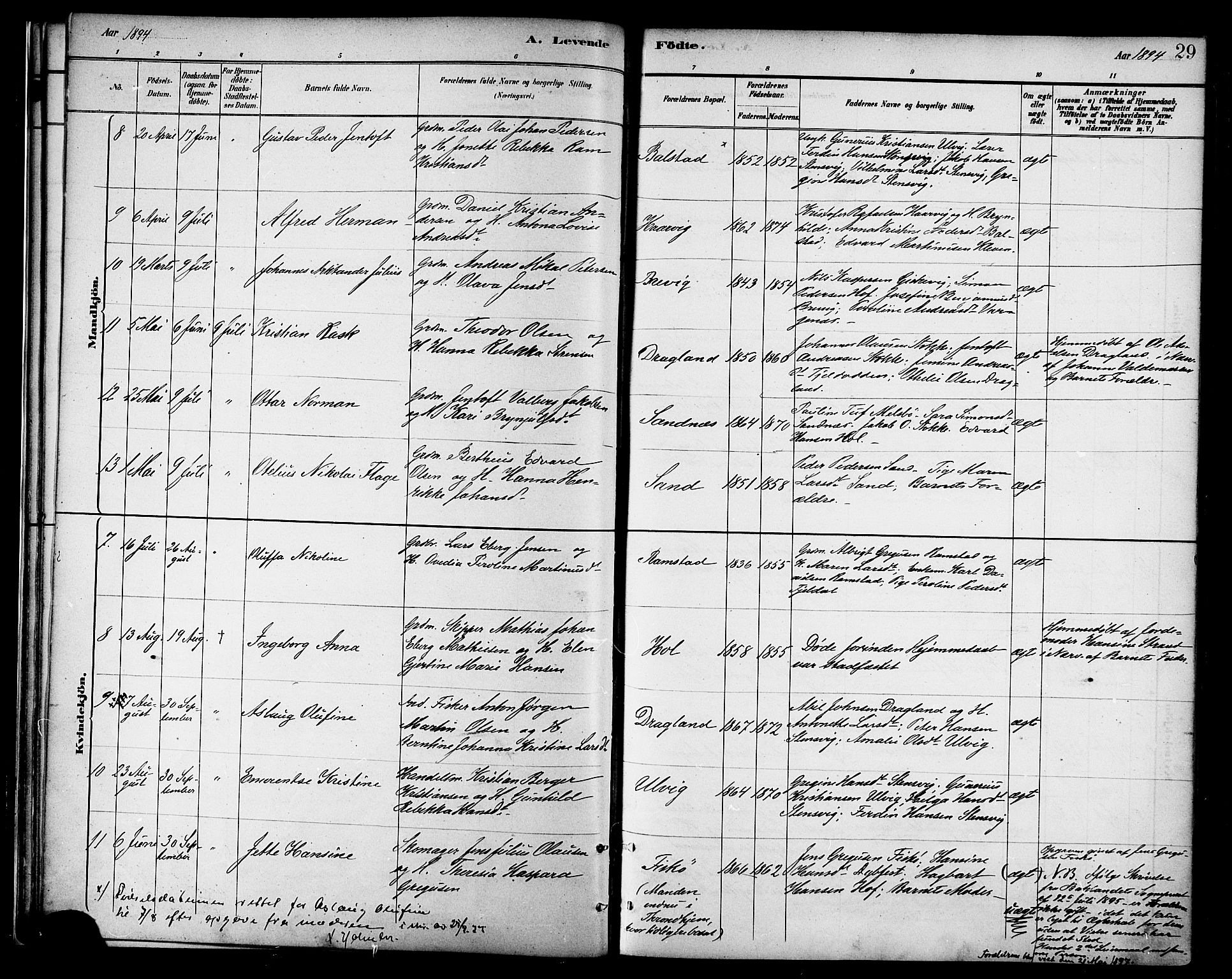 Ministerialprotokoller, klokkerbøker og fødselsregistre - Nordland, AV/SAT-A-1459/865/L0924: Parish register (official) no. 865A02, 1885-1896, p. 29