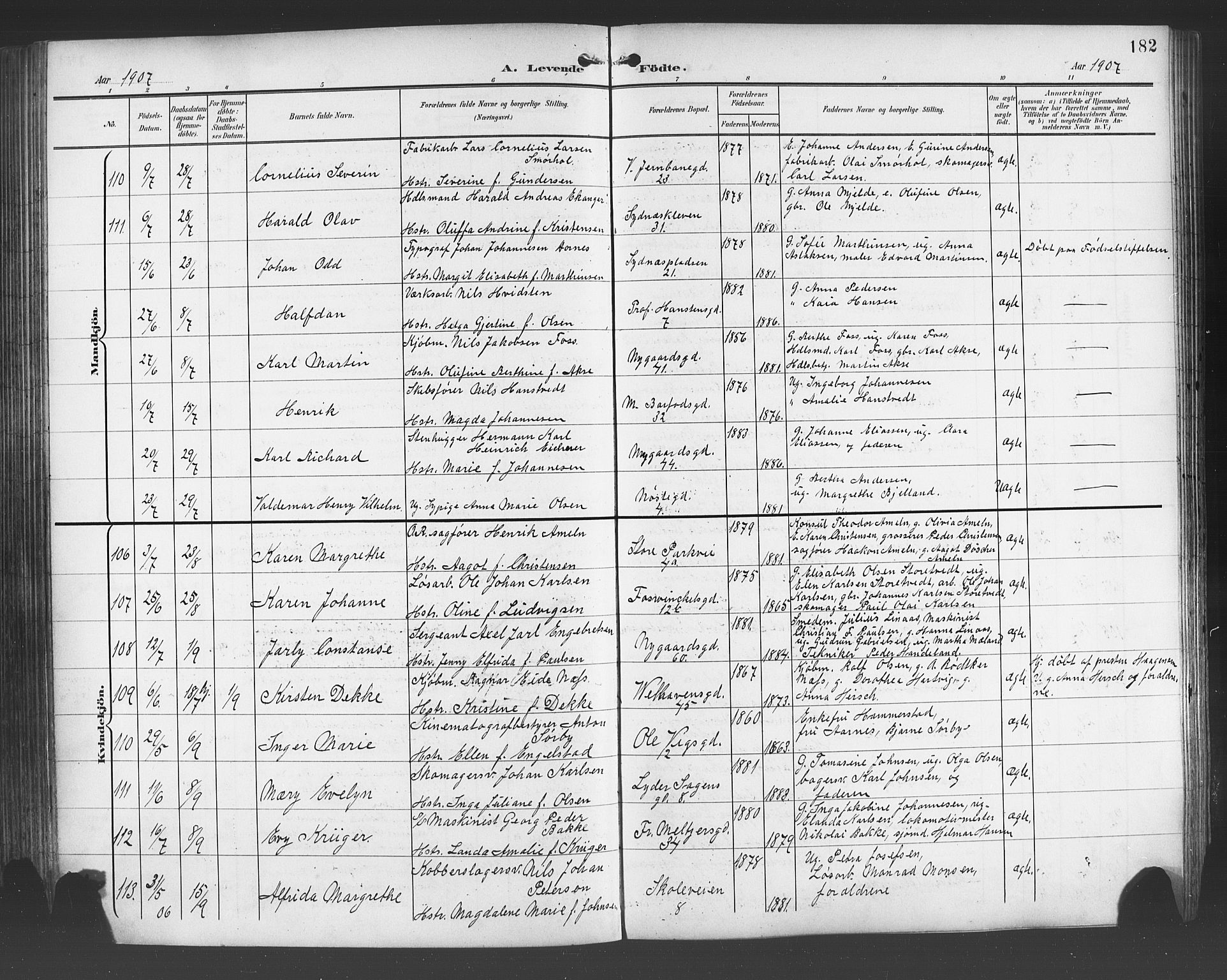Johanneskirken sokneprestembete, SAB/A-76001/H/Hab: Parish register (copy) no. A 2, 1900-1912, p. 182