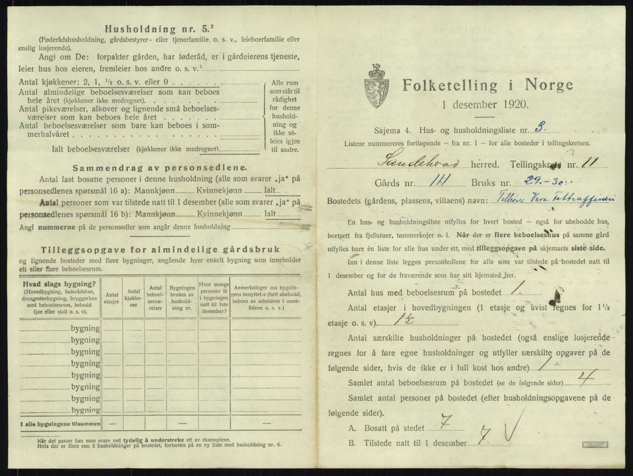 SAKO, 1920 census for Sandeherred, 1920, p. 2257