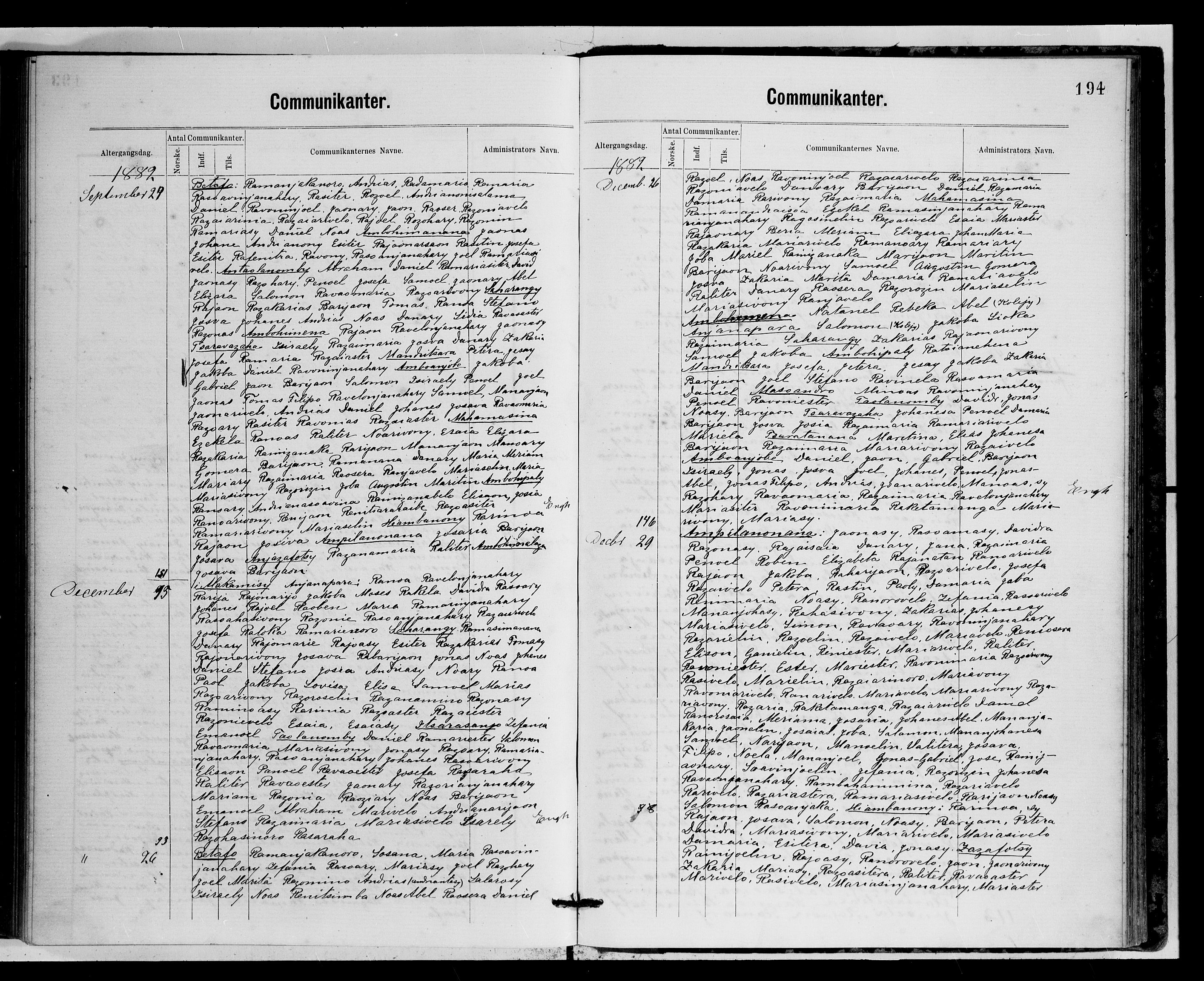 Archives FLM/NMS, Madagaskar, VID/MA-A-1163/D/Db/L0269: Parish register (official) no. 1, 1867-1884, p. 194