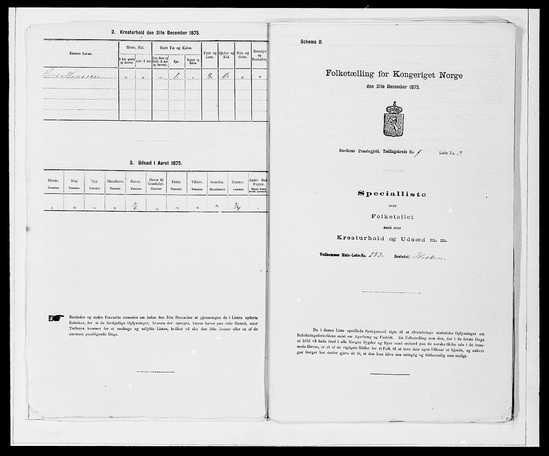 SAB, 1875 Census for 1442P Davik, 1875, p. 883