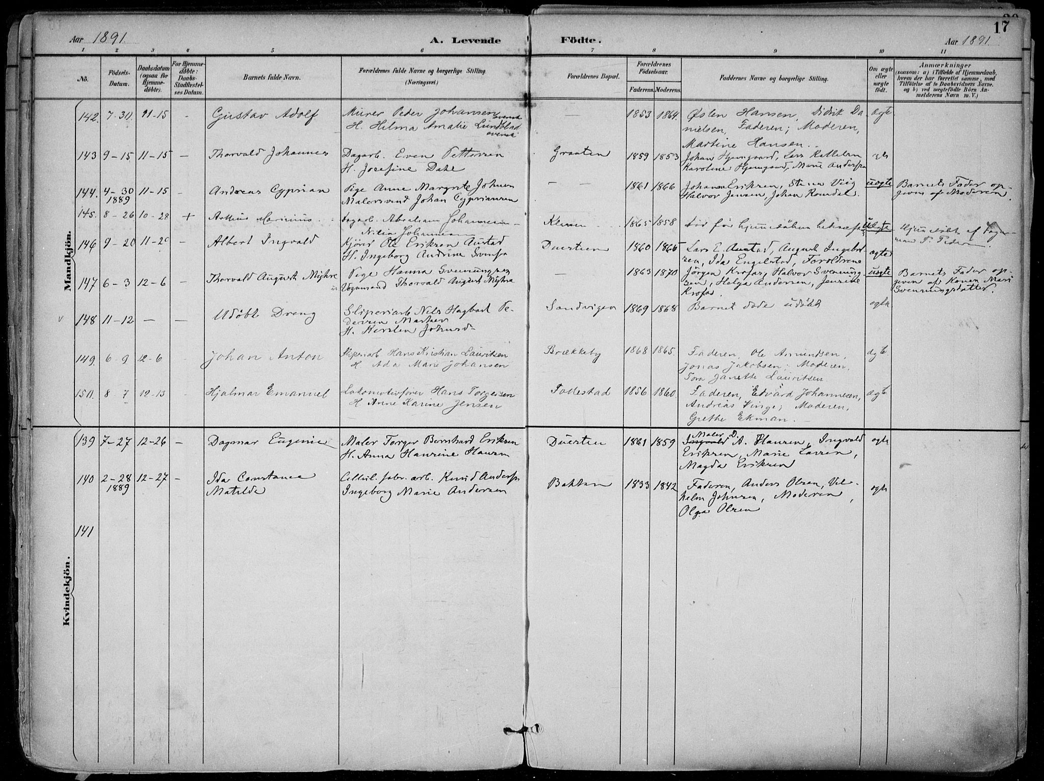 Skien kirkebøker, SAKO/A-302/F/Fa/L0010: Parish register (official) no. 10, 1891-1899, p. 17