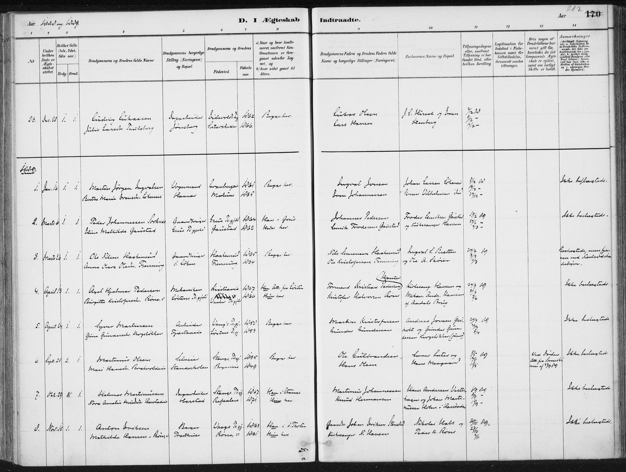 Romedal prestekontor, SAH/PREST-004/K/L0010: Parish register (official) no. 10, 1880-1895, p. 212