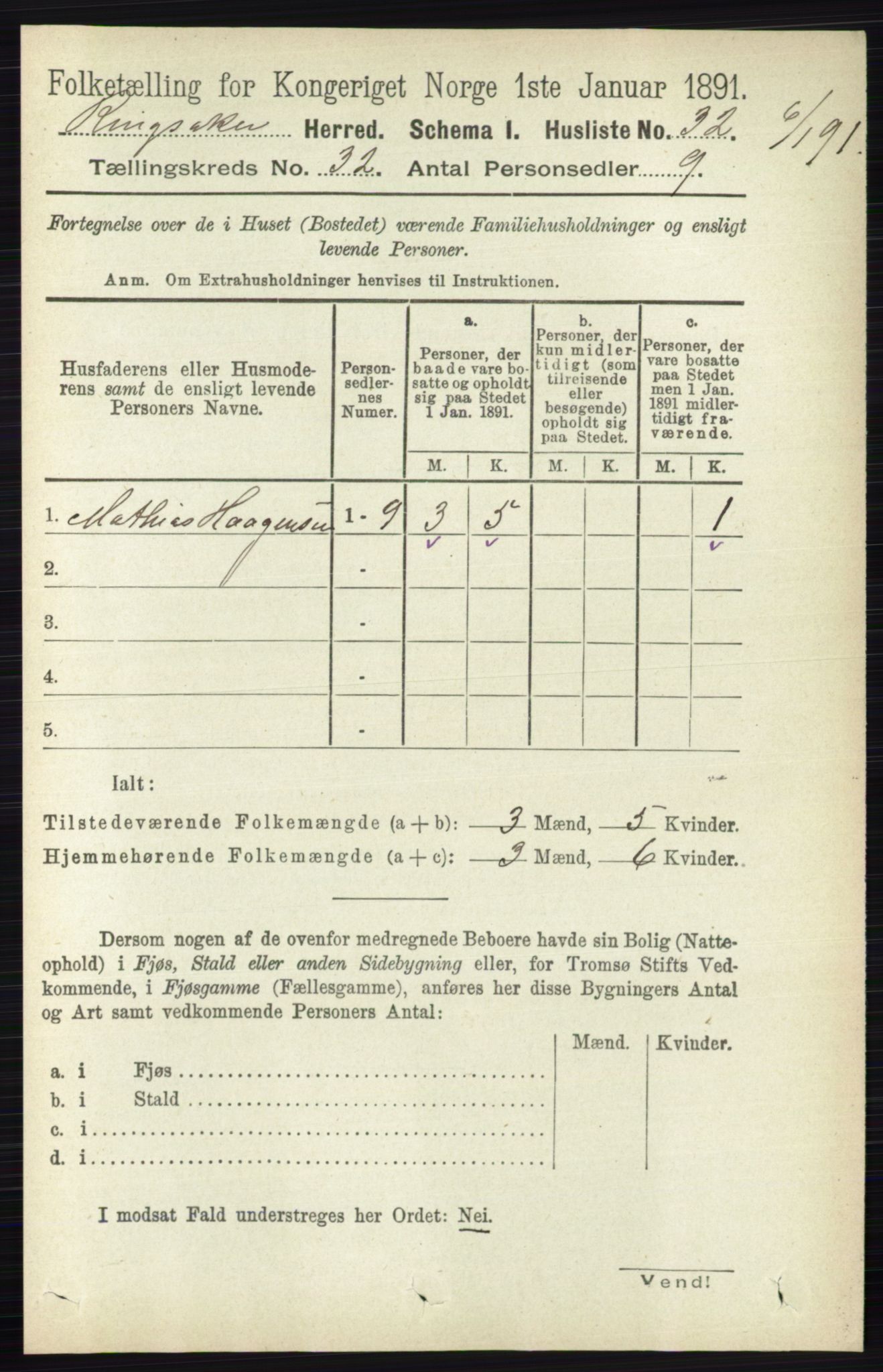 RA, 1891 census for 0412 Ringsaker, 1891, p. 3822