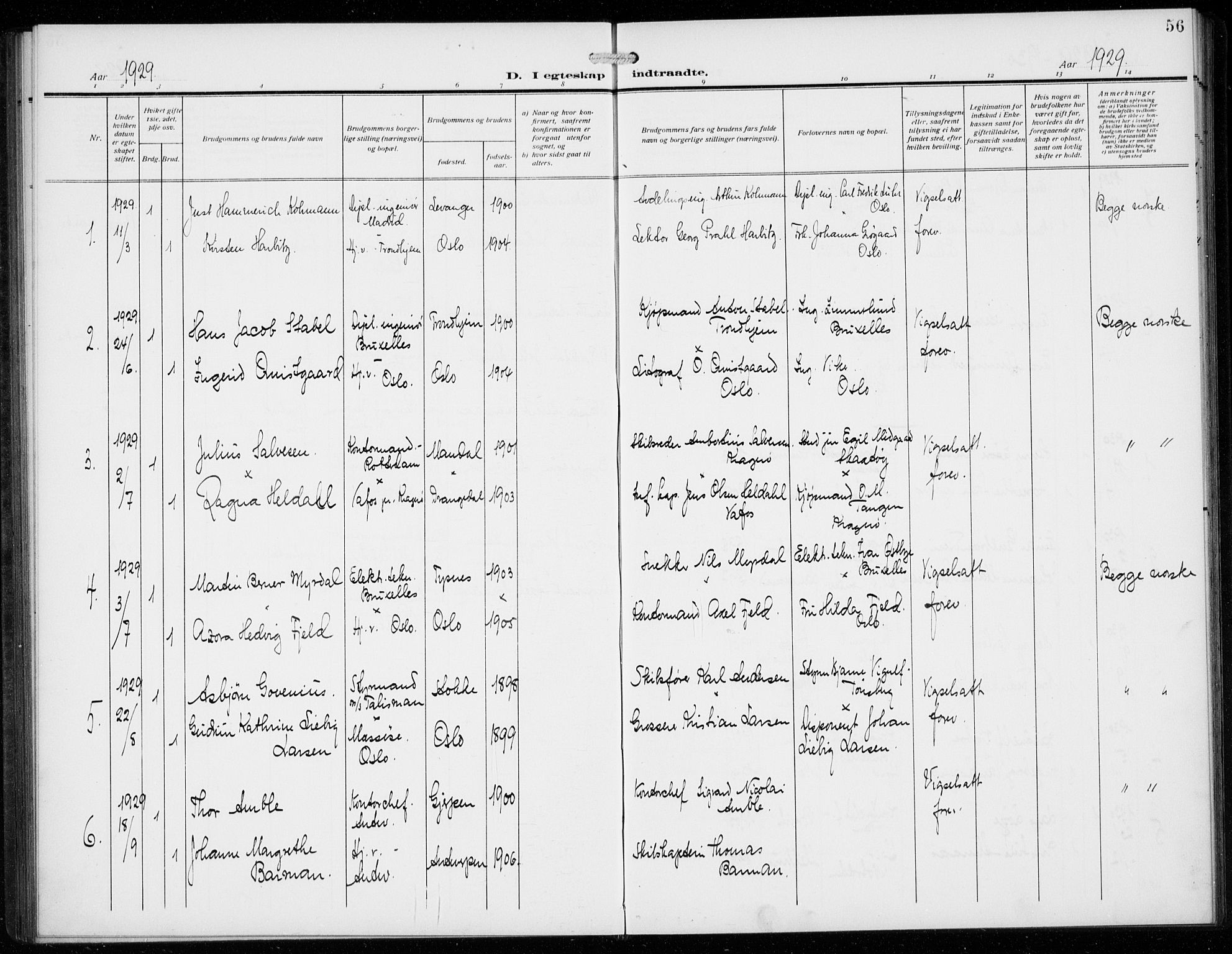 Den norske sjømannsmisjon i utlandet/Antwerpen, SAB/SAB/PA-0105/H/Ha/L0003: Parish register (official) no. A 3, 1914-1930, p. 56