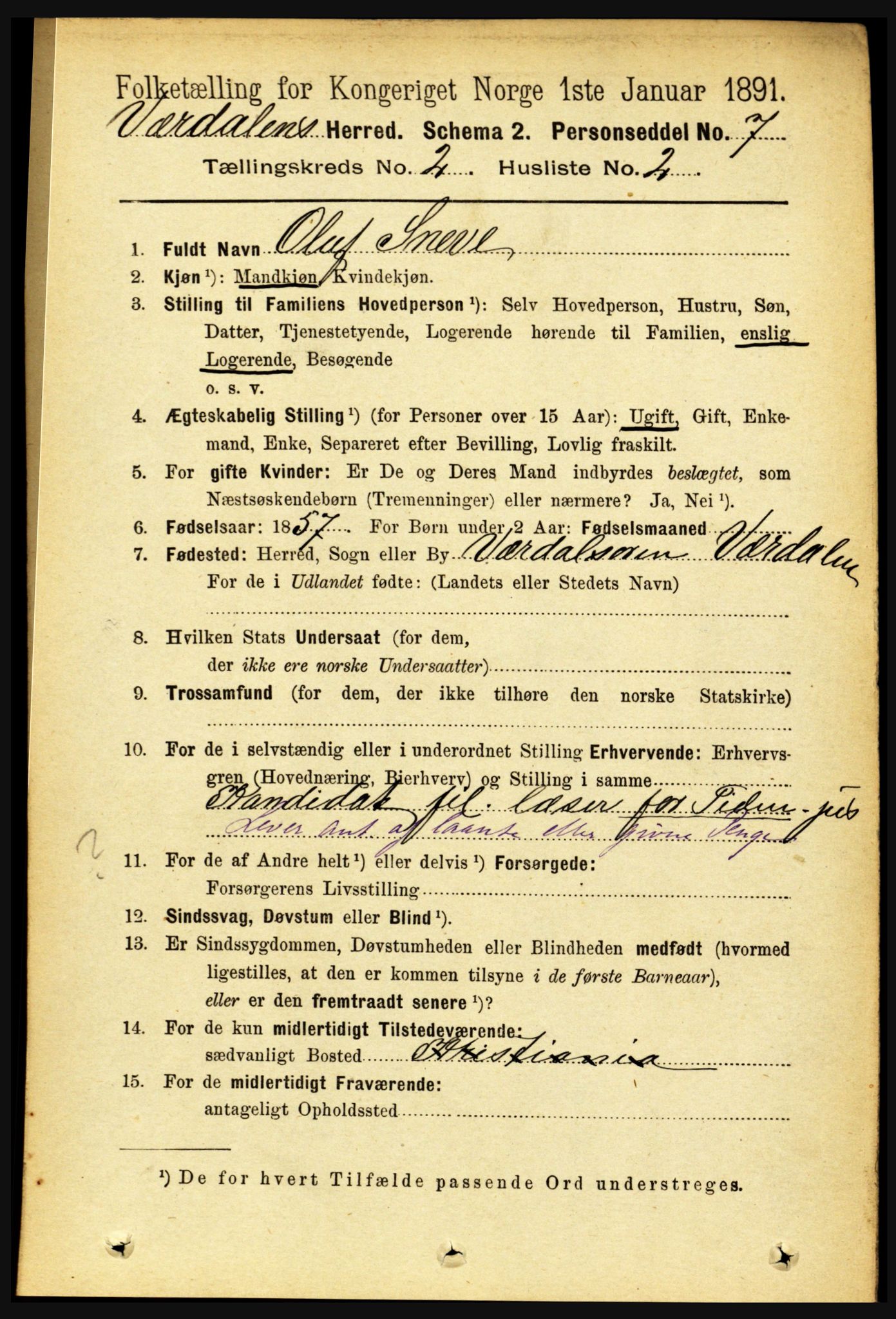 RA, 1891 census for 1721 Verdal, 1891, p. 798