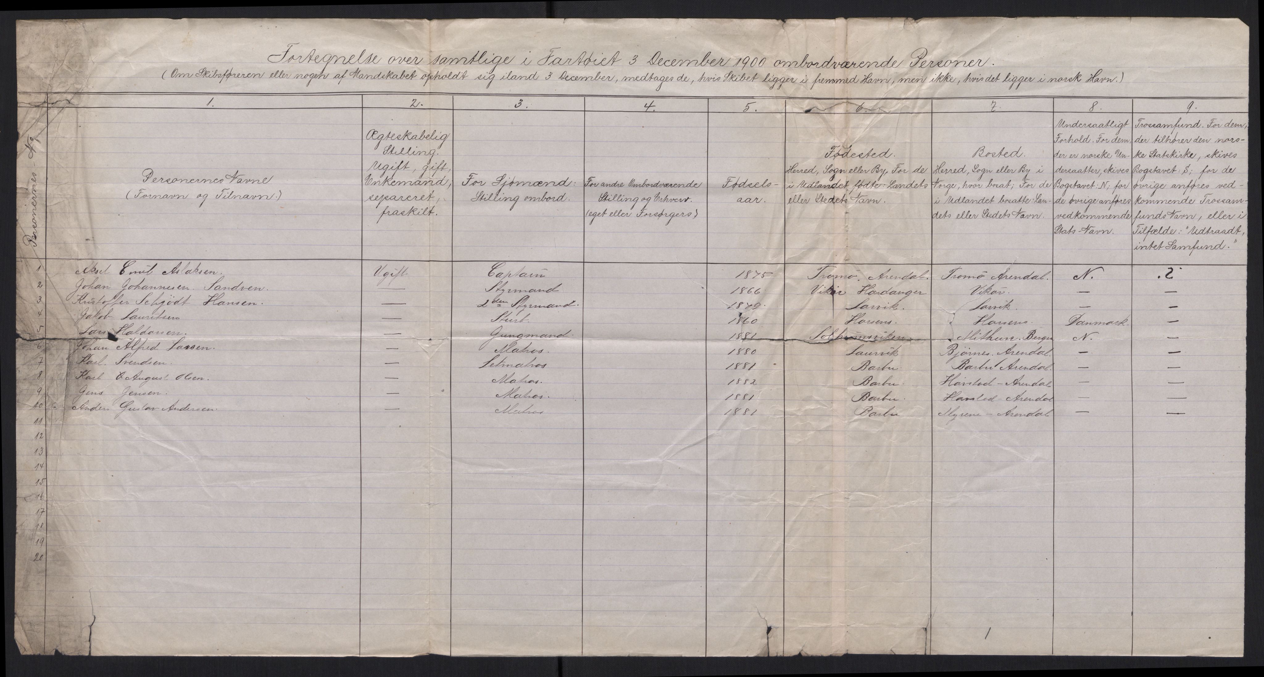 RA, 1900 Census - ship lists from ships in Norwegian harbours, harbours abroad and at sea, 1900, p. 5646