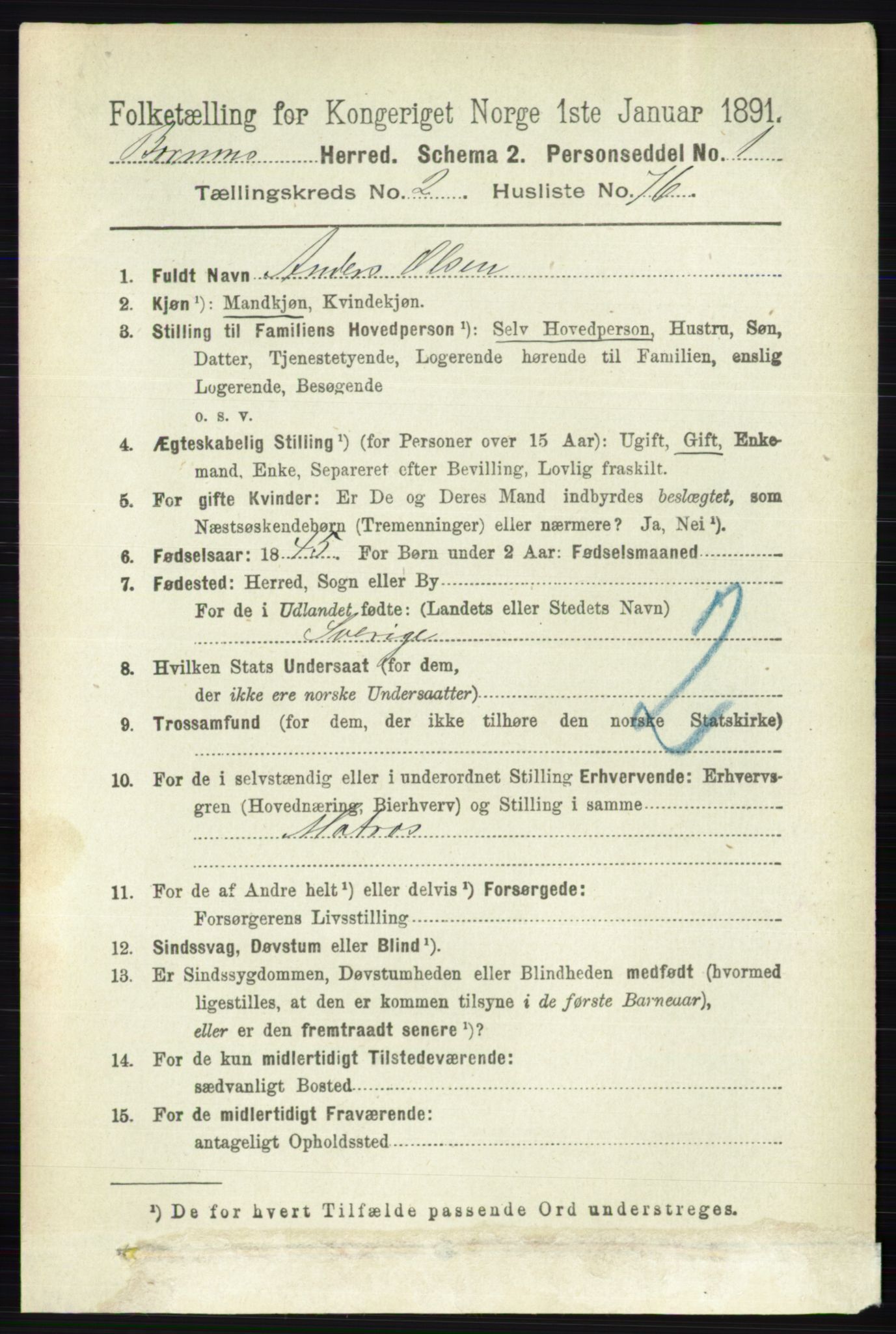 RA, 1891 census for 0219 Bærum, 1891, p. 1603