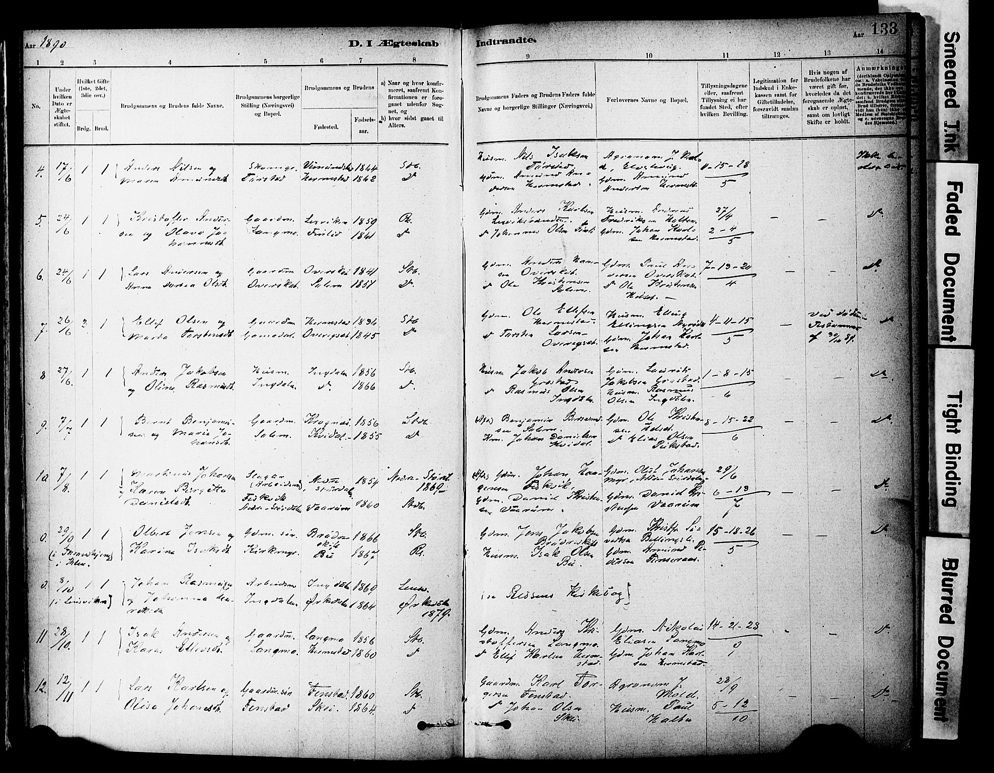 Ministerialprotokoller, klokkerbøker og fødselsregistre - Sør-Trøndelag, AV/SAT-A-1456/646/L0615: Parish register (official) no. 646A13, 1885-1900, p. 133