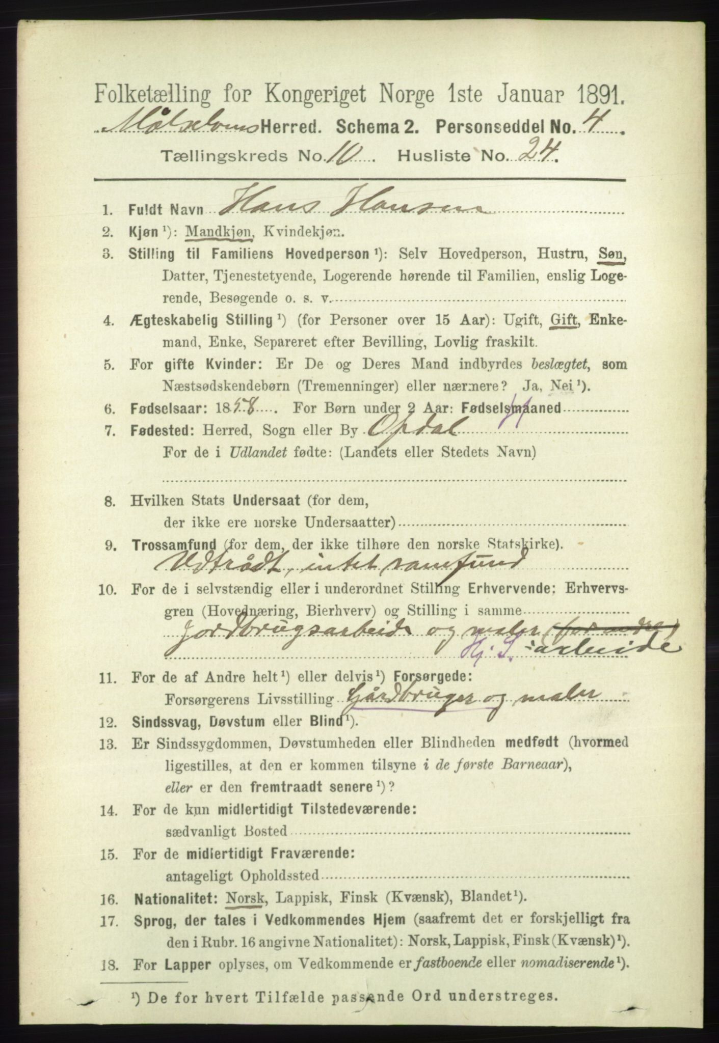 RA, 1891 census for 1924 Målselv, 1891, p. 3180