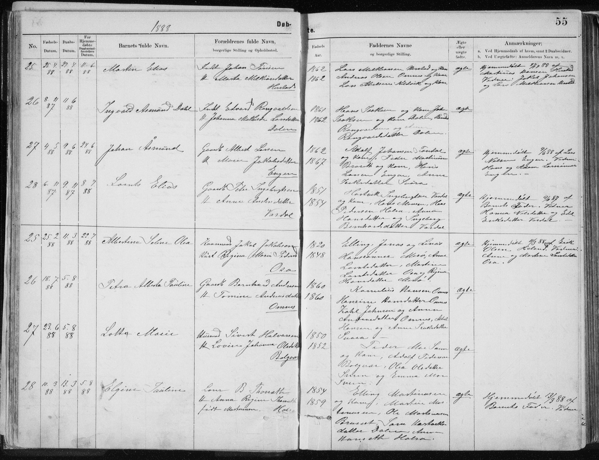 Ministerialprotokoller, klokkerbøker og fødselsregistre - Nordland, SAT/A-1459/843/L0636: Parish register (copy) no. 843C05, 1884-1909, p. 55