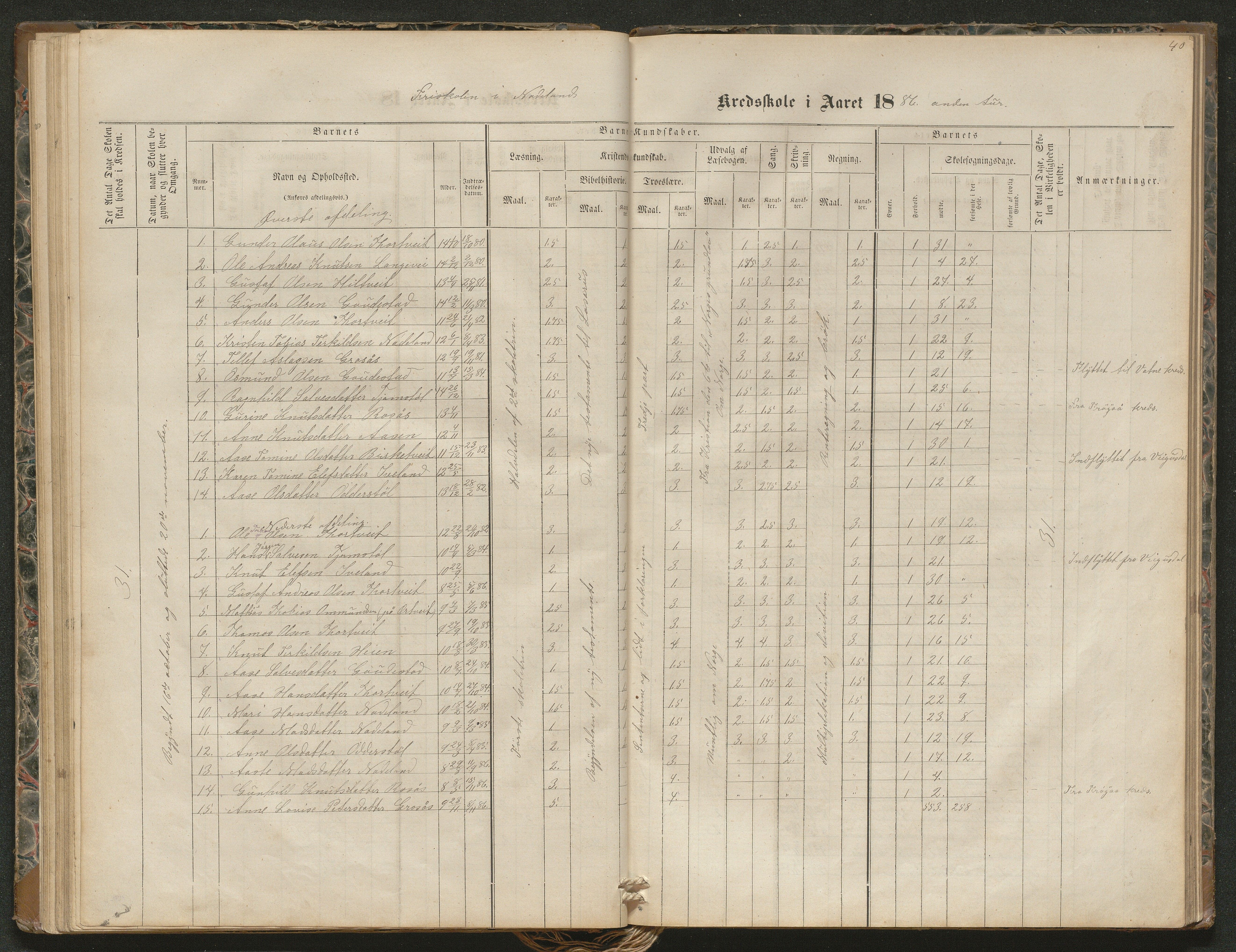 Iveland kommune, De enkelte kretsene/Skolene, AAKS/KA0935-550/A_4/L0002: Dagbok for Hodne og Iveland skolekrets, 1863-1888, p. 40