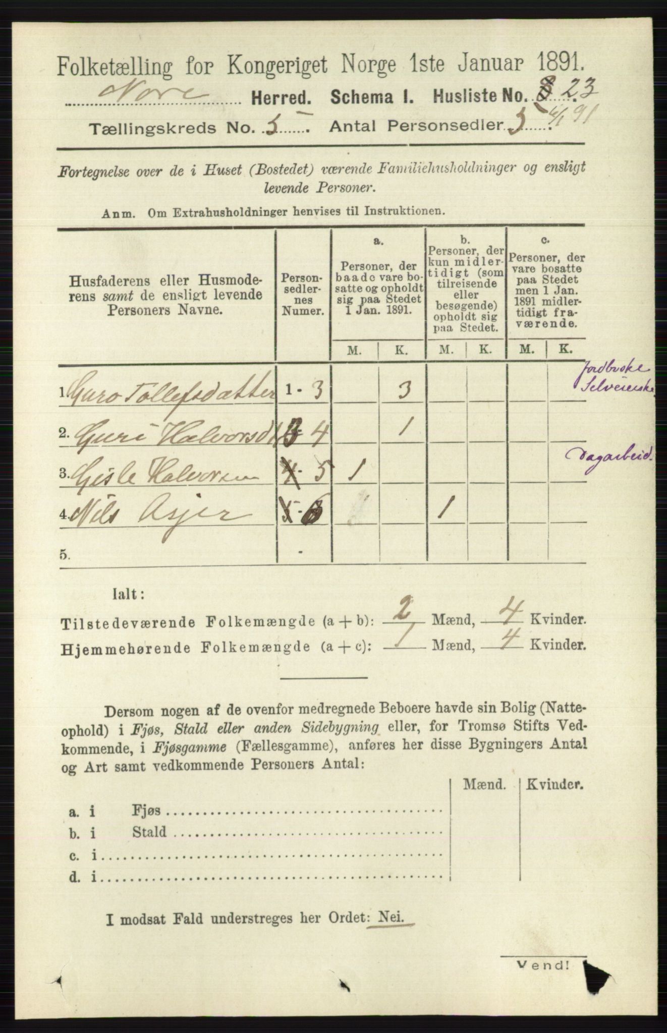 RA, 1891 census for 0633 Nore, 1891, p. 1552