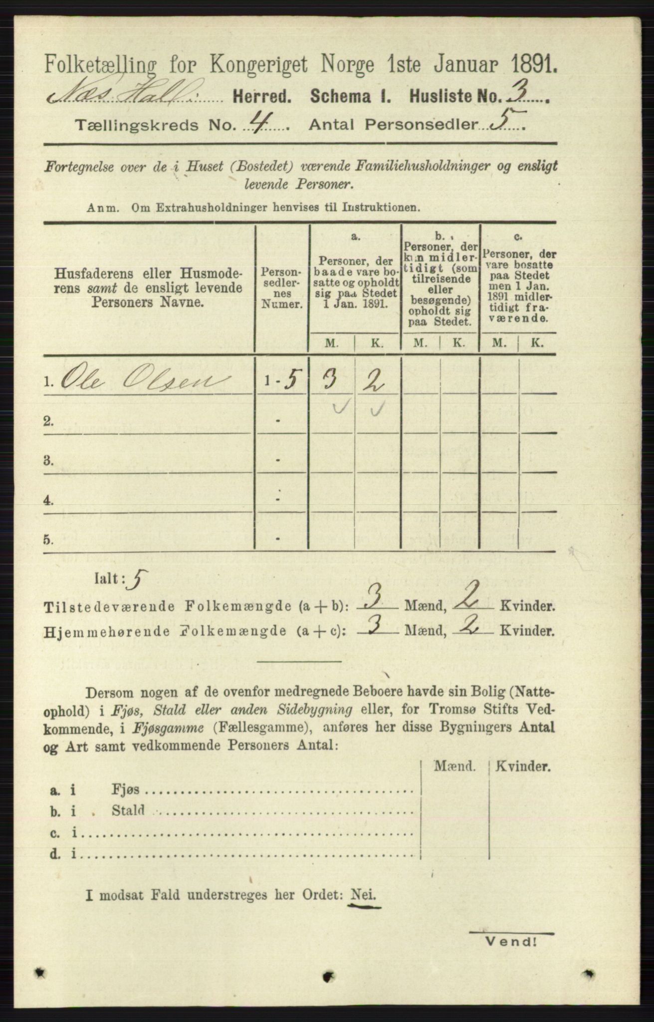 RA, 1891 census for 0616 Nes, 1891, p. 2024