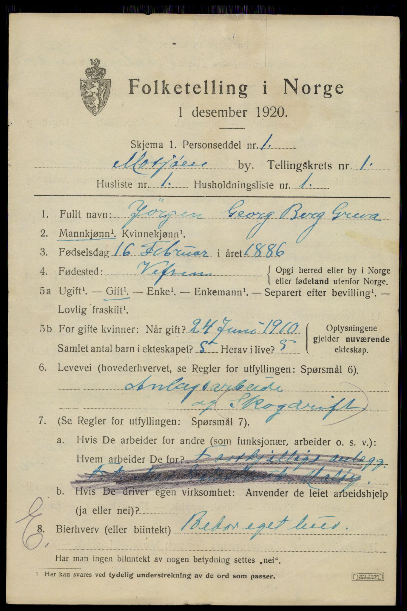 SAT, 1920 census for Mosjøen, 1920, p. 1676