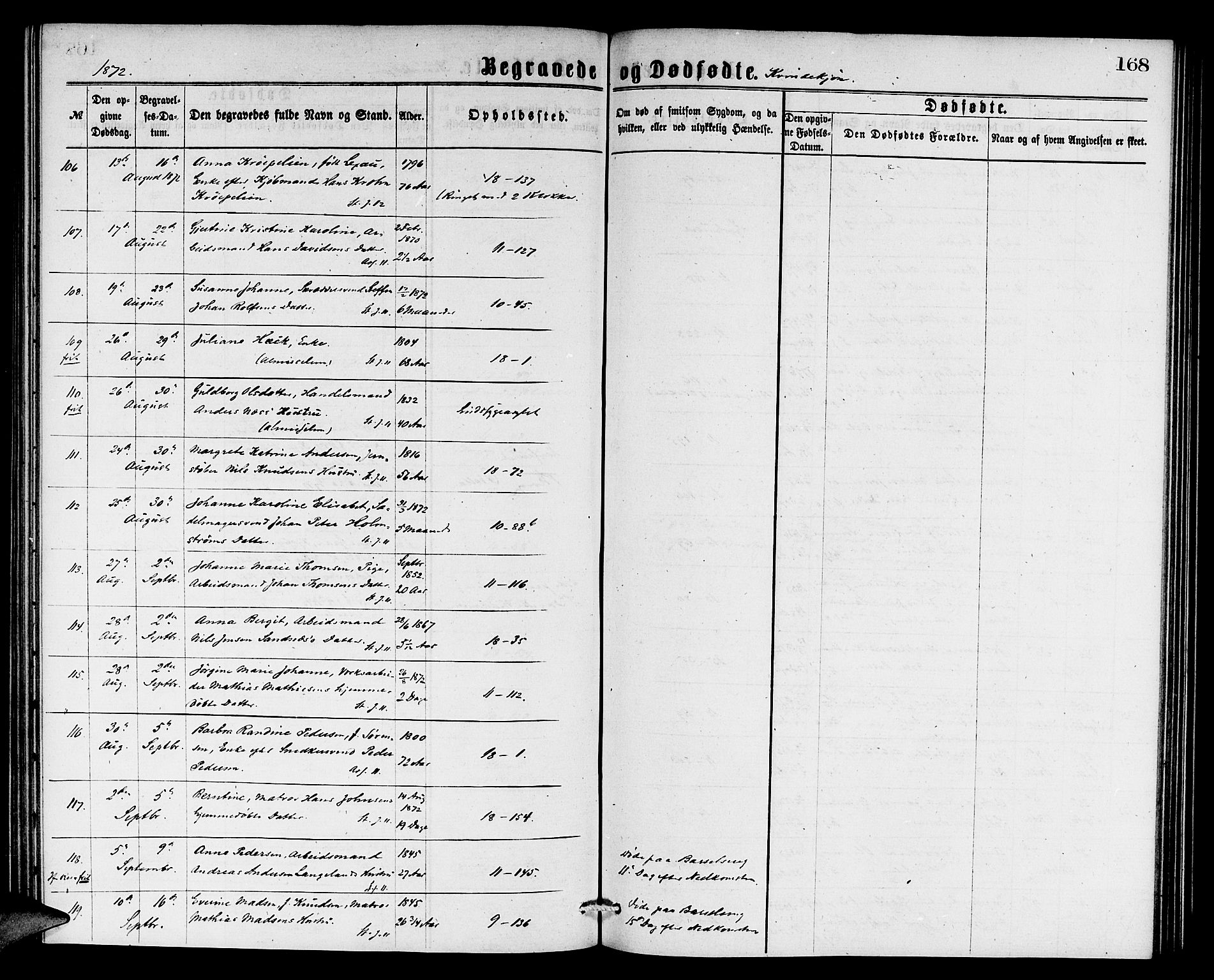 Domkirken sokneprestembete, AV/SAB-A-74801/H/Hab/L0040: Parish register (copy) no. E 4, 1868-1877, p. 168