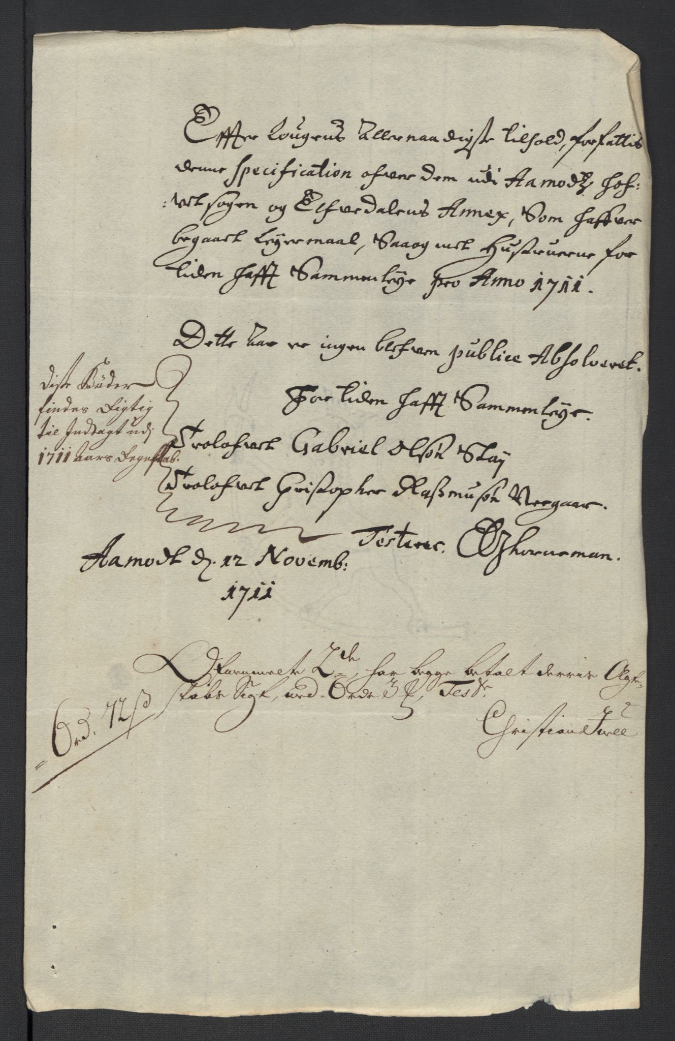 Rentekammeret inntil 1814, Reviderte regnskaper, Fogderegnskap, AV/RA-EA-4092/R13/L0848: Fogderegnskap Solør, Odal og Østerdal, 1711, p. 59