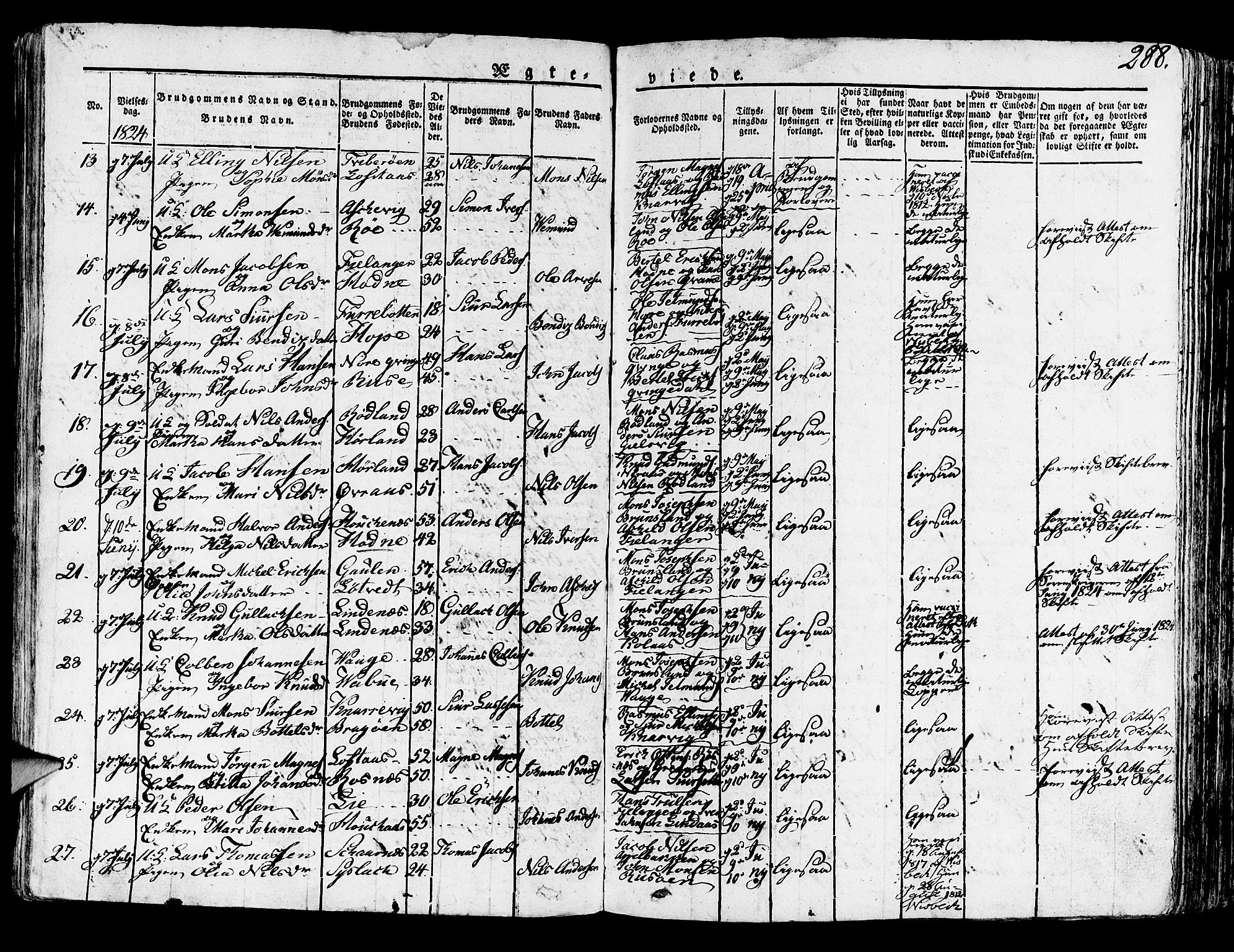 Lindås Sokneprestembete, SAB/A-76701/H/Haa: Parish register (official) no. A 8, 1823-1836, p. 288