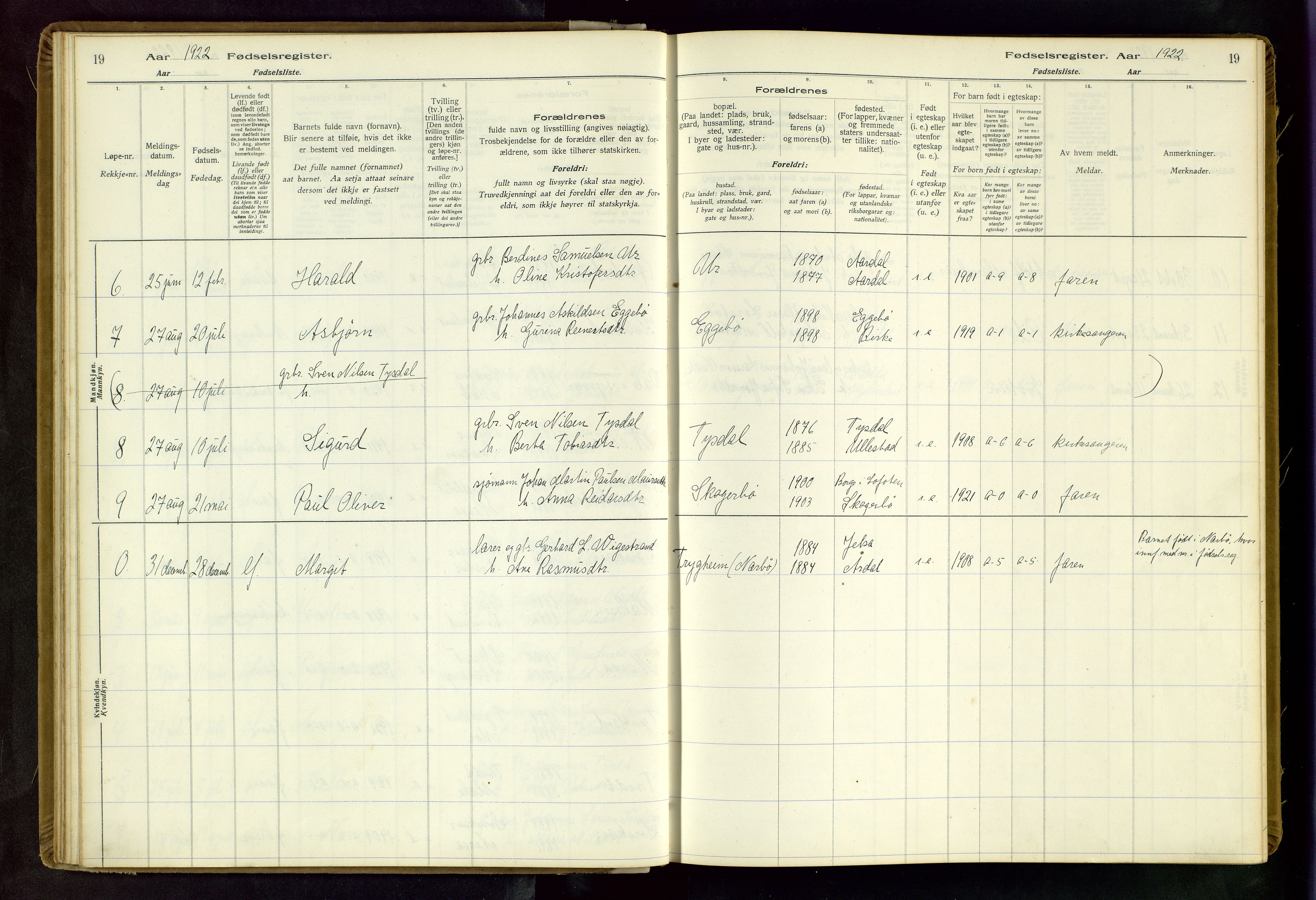 Hjelmeland sokneprestkontor, AV/SAST-A-101843/02/B/L0004: Birth register no. 4, 1997-1997, p. 19