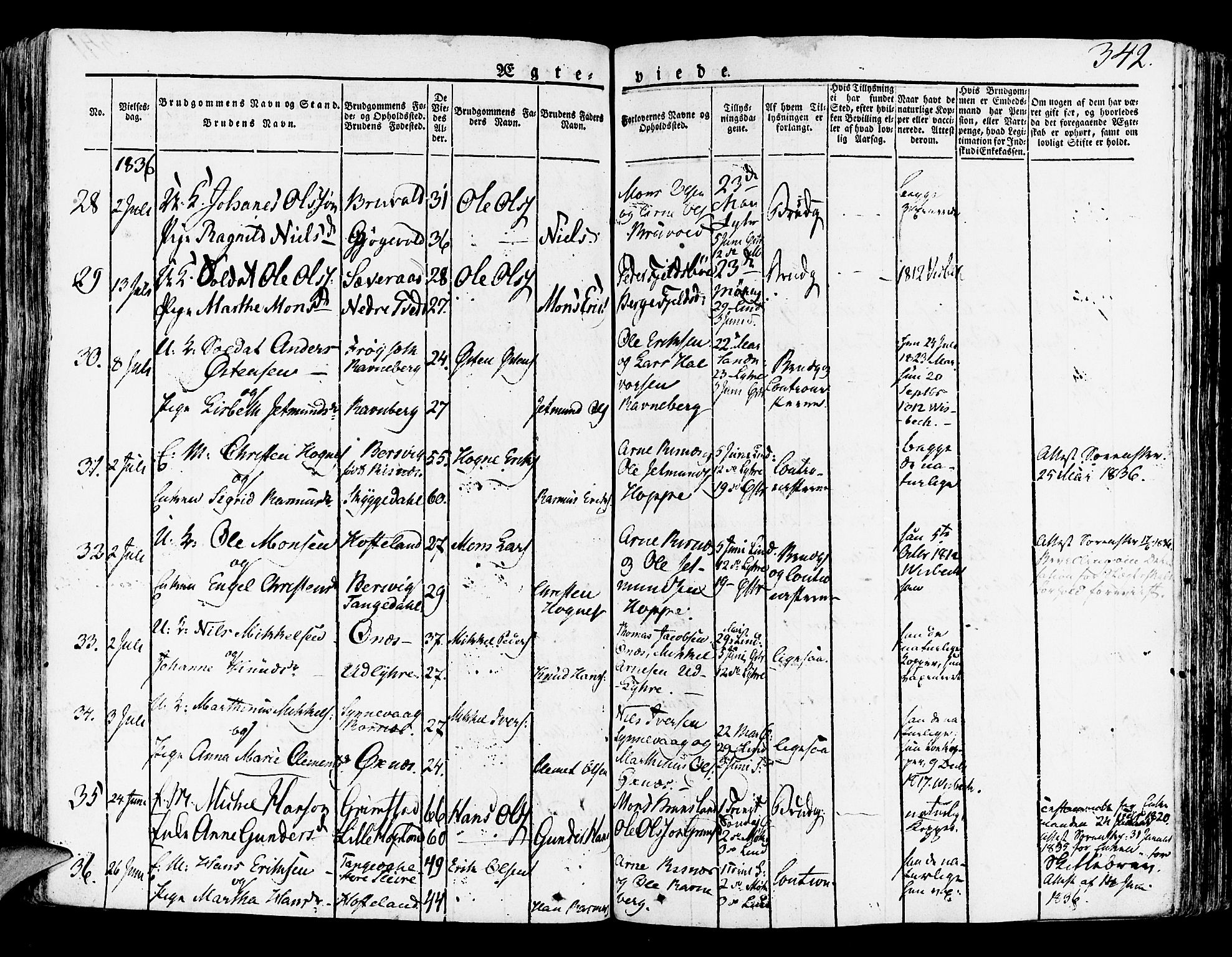 Lindås Sokneprestembete, AV/SAB-A-76701/H/Haa/Haaa/L0008: Parish register (official) no. A 8, 1823-1836, p. 342