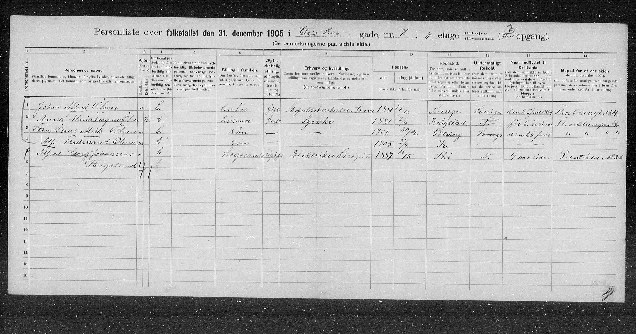 OBA, Municipal Census 1905 for Kristiania, 1905, p. 6699