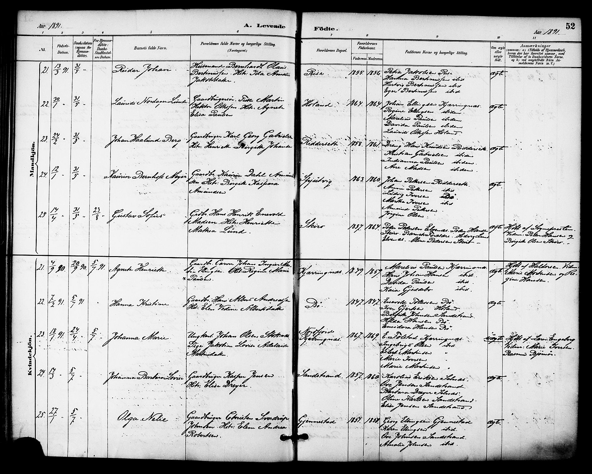 Ministerialprotokoller, klokkerbøker og fødselsregistre - Nordland, AV/SAT-A-1459/895/L1371: Parish register (official) no. 895A06, 1885-1894, p. 52