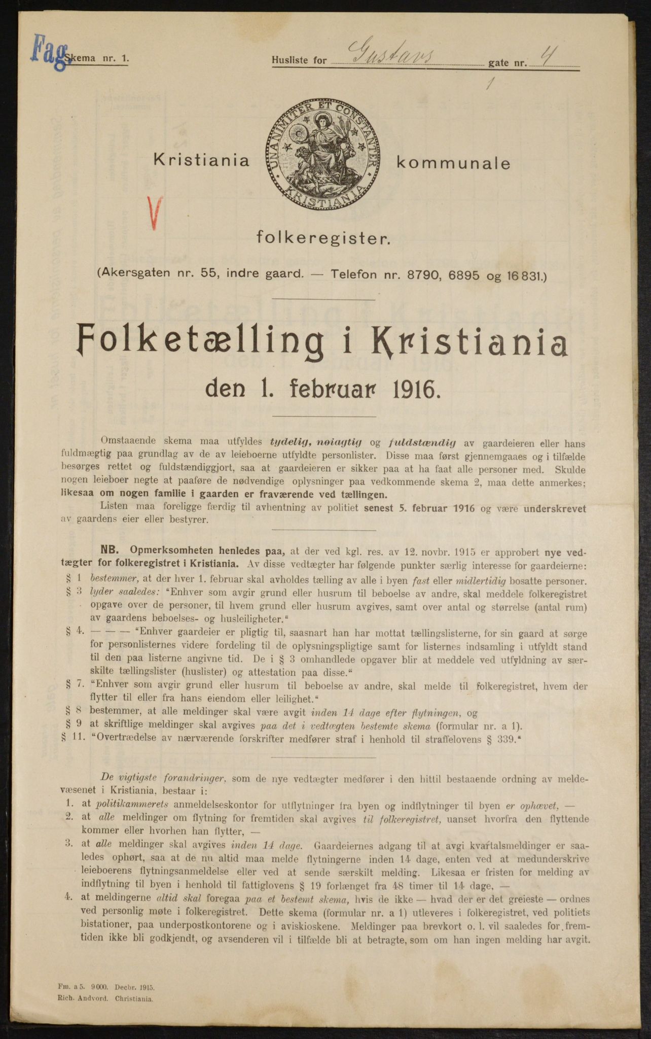 OBA, Municipal Census 1916 for Kristiania, 1916, p. 32988