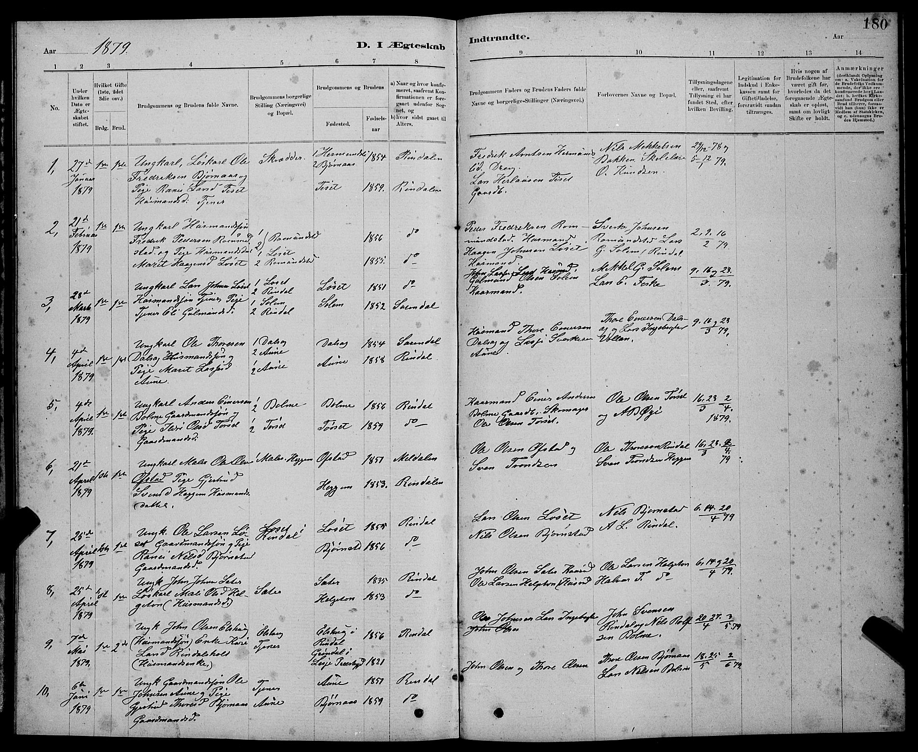 Ministerialprotokoller, klokkerbøker og fødselsregistre - Møre og Romsdal, SAT/A-1454/598/L1077: Parish register (copy) no. 598C02, 1879-1891, p. 180