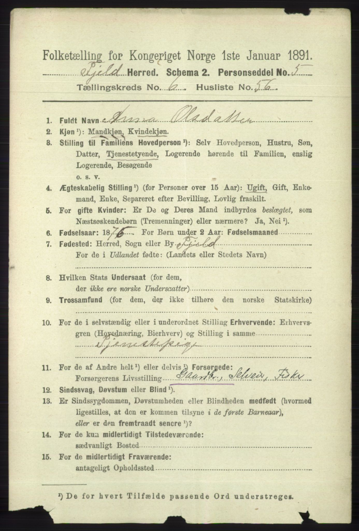 RA, 1891 census for 1246 Fjell, 1891, p. 3344